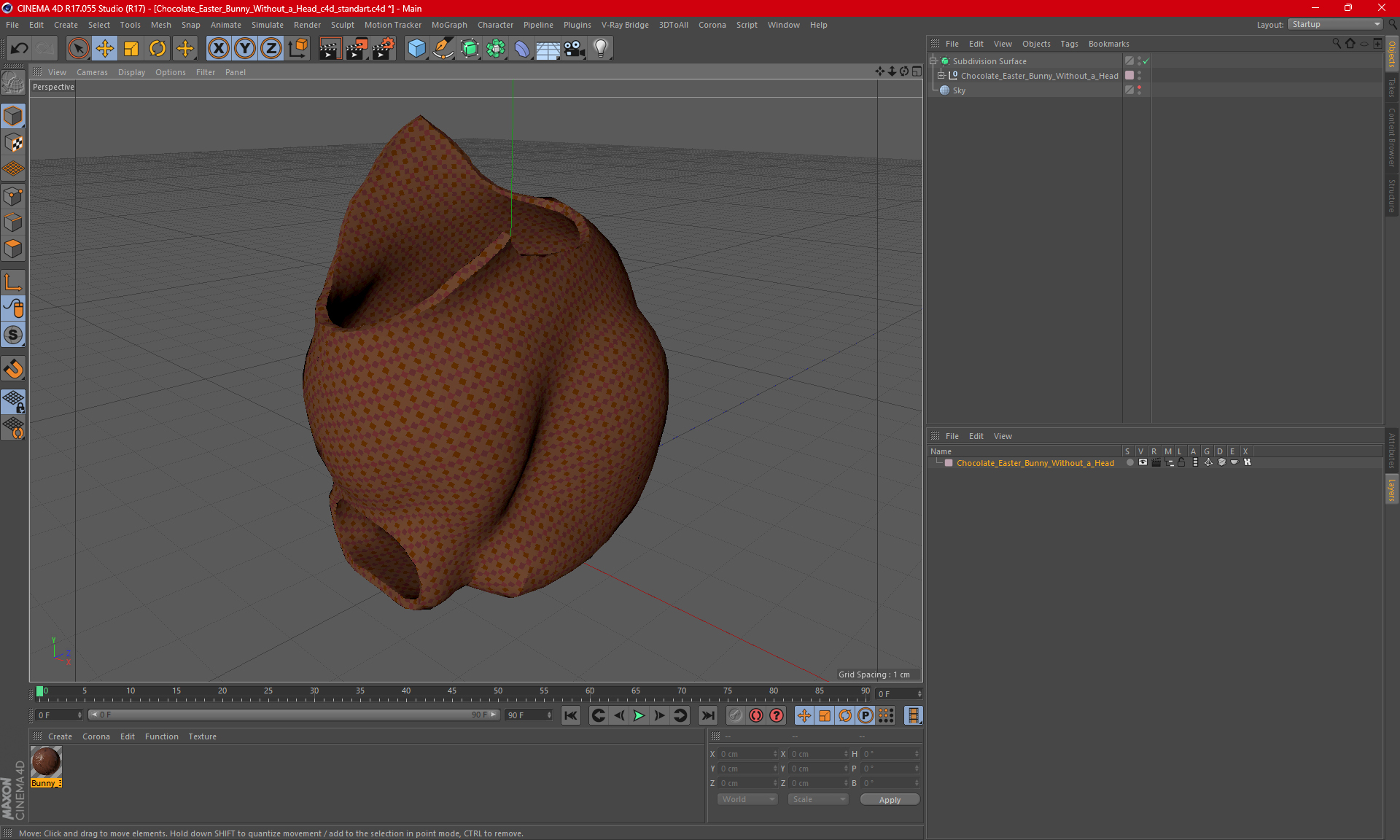 Chocolate Easter Bunny Without a Head 3D