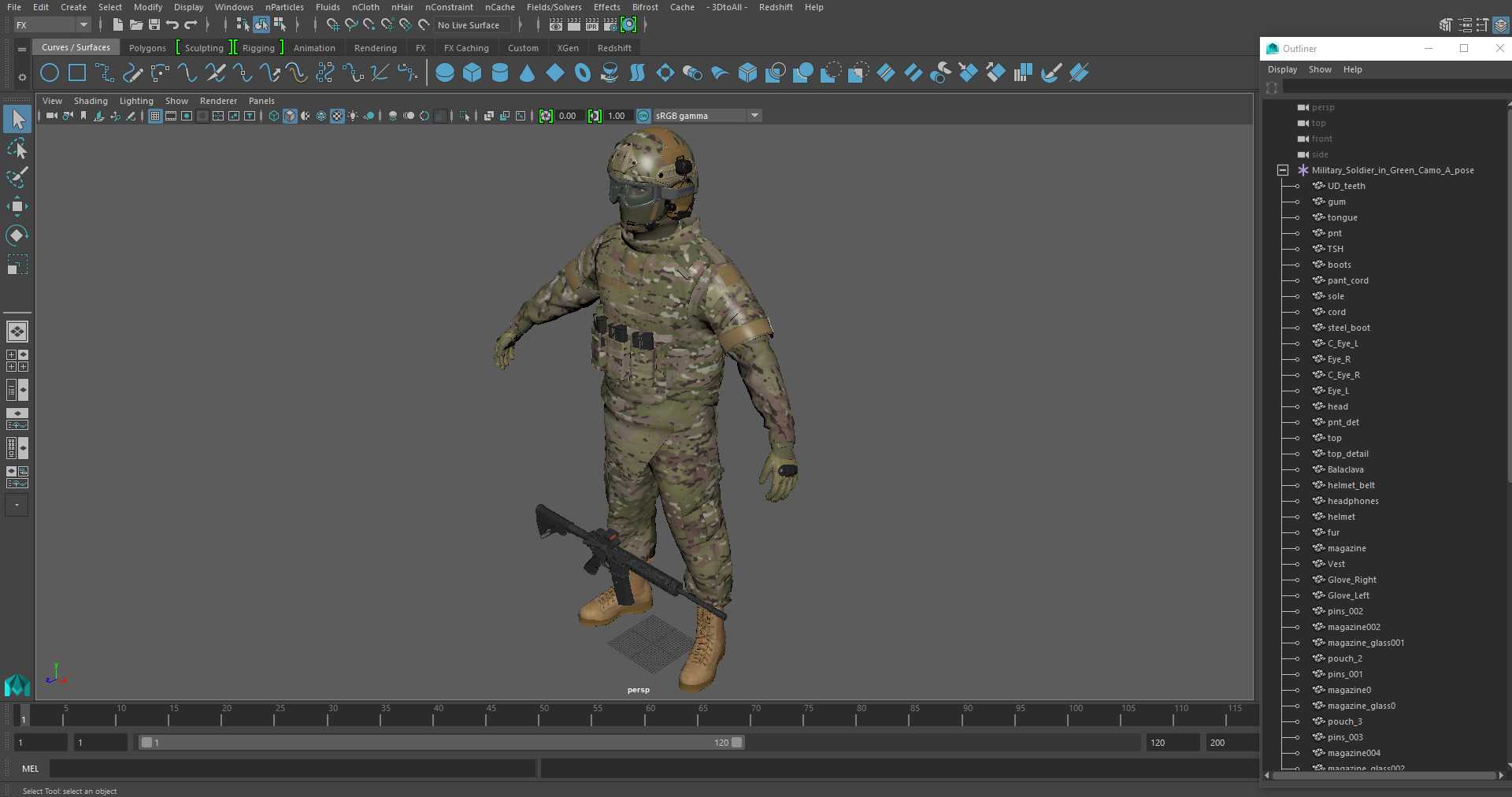 Military Soldier in Green Camo A-pose 3D