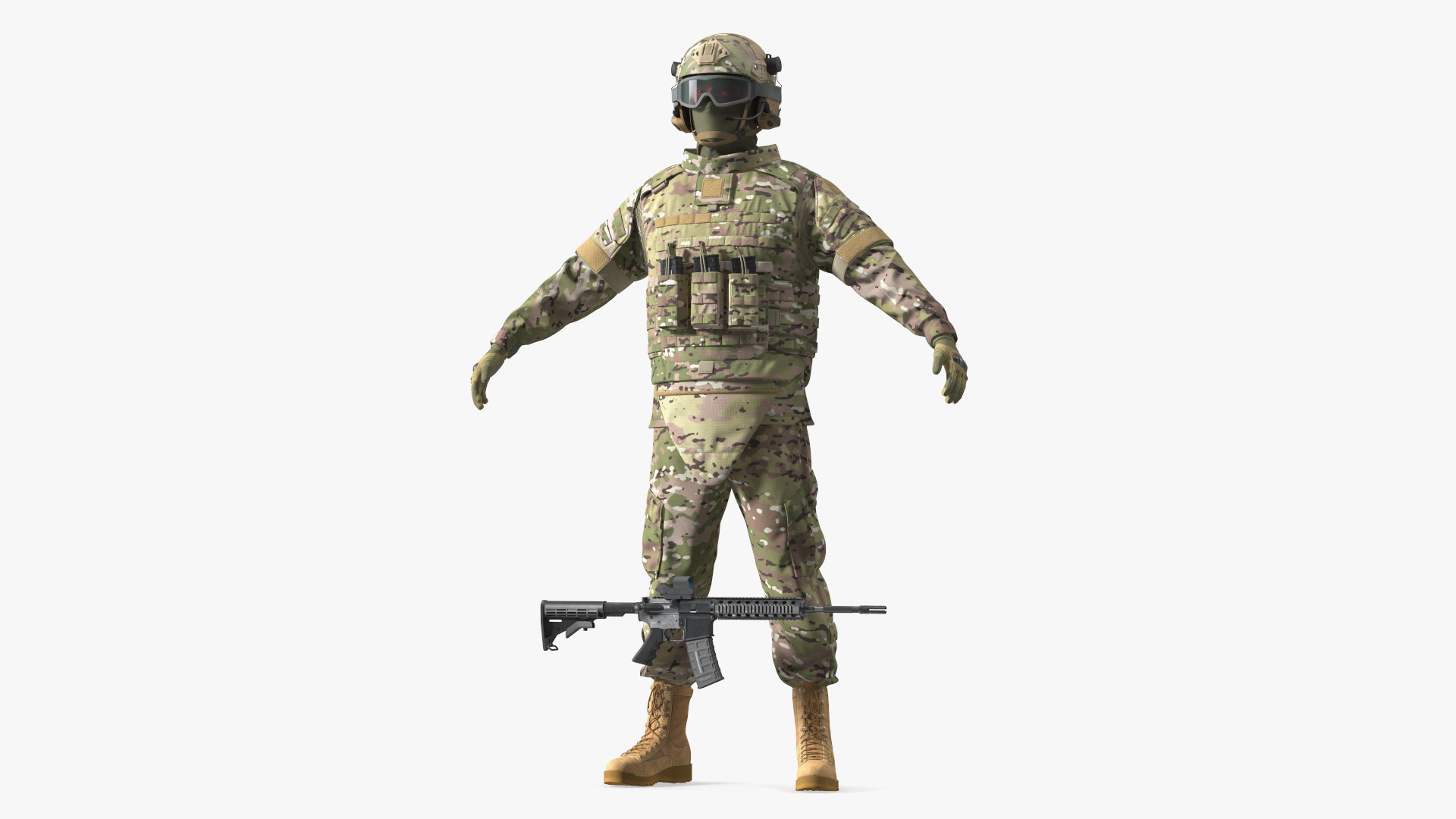 Military Soldier in Green Camo A-pose 3D