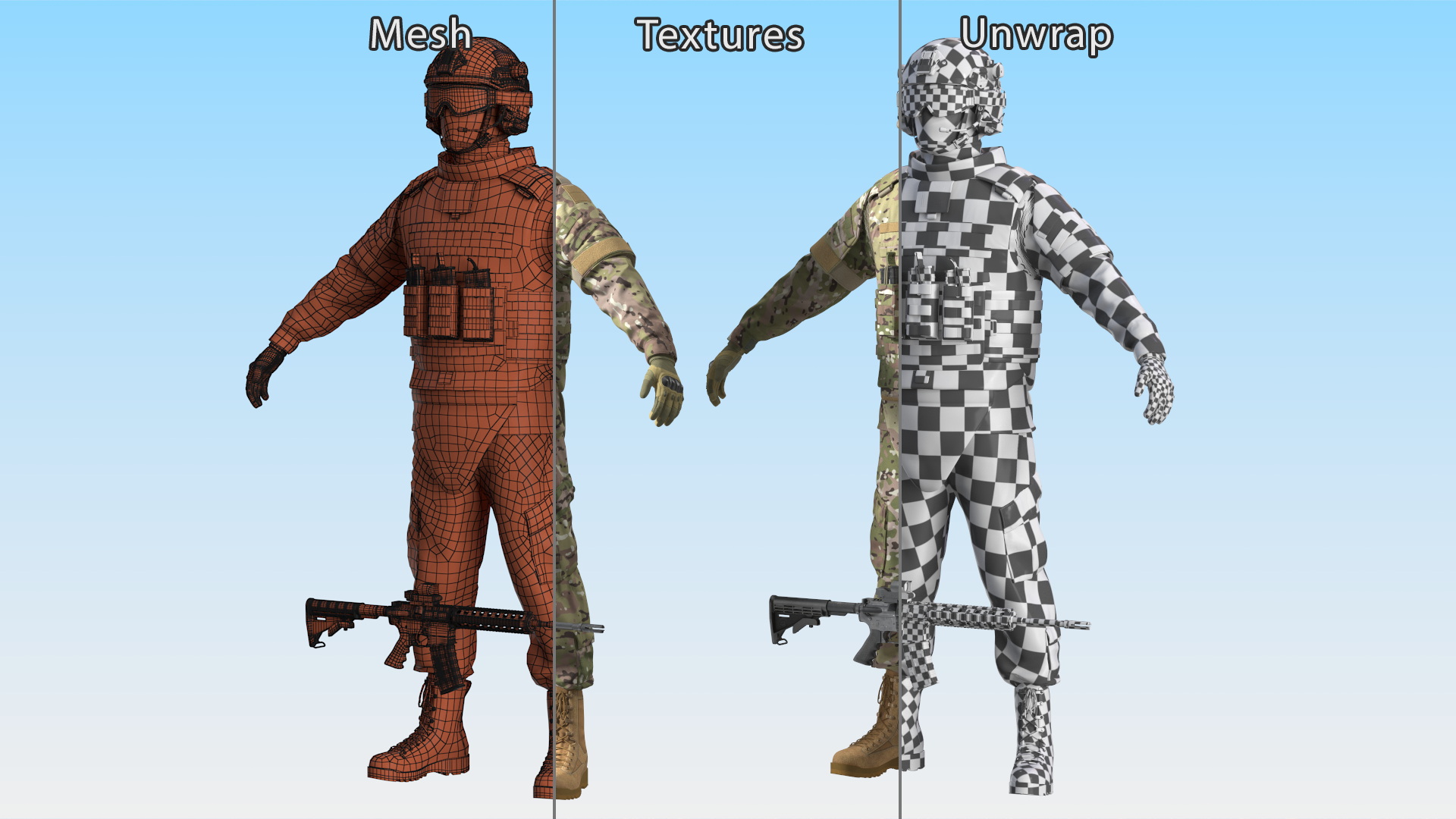 Military Soldier in Green Camo A-pose 3D