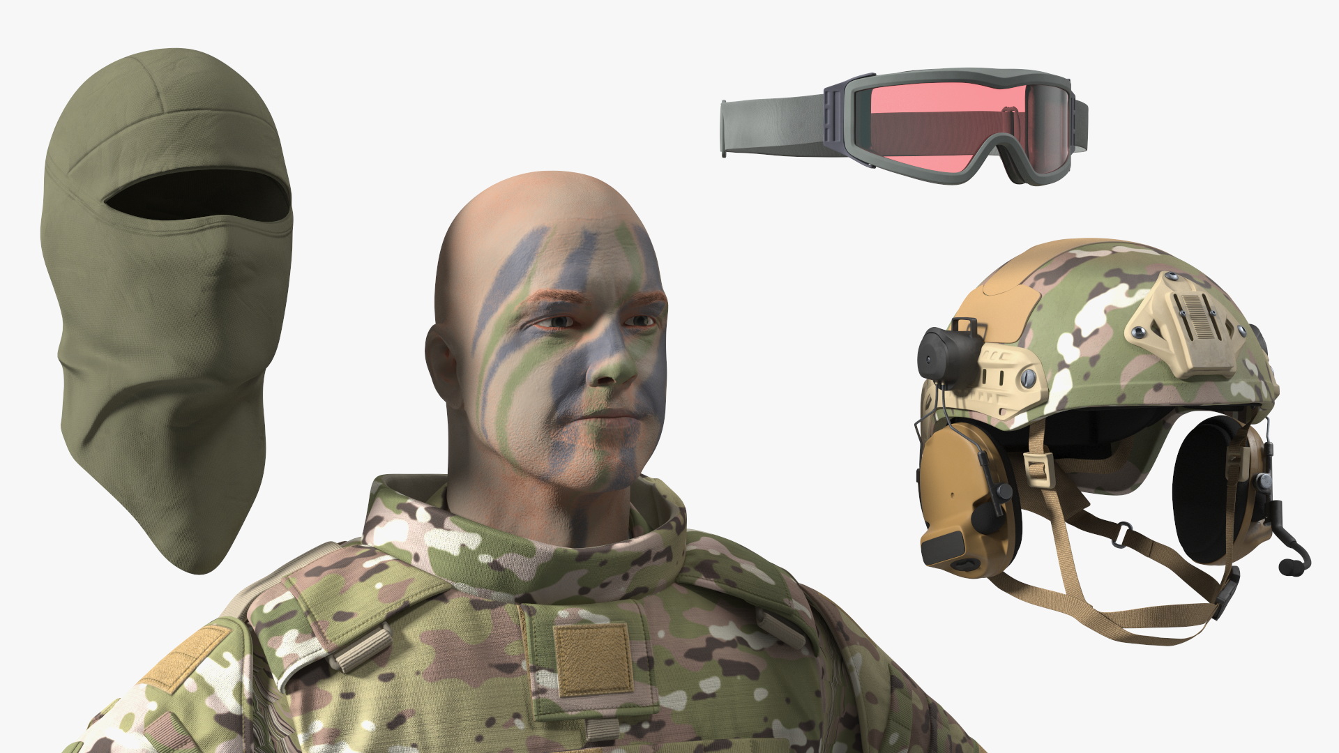 Military Soldier in Green Camo A-pose 3D