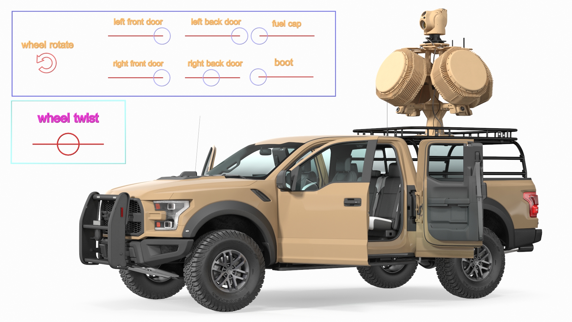 Ford F150 Raptor with X-MADIS Anti Drone System Rigged 3D model