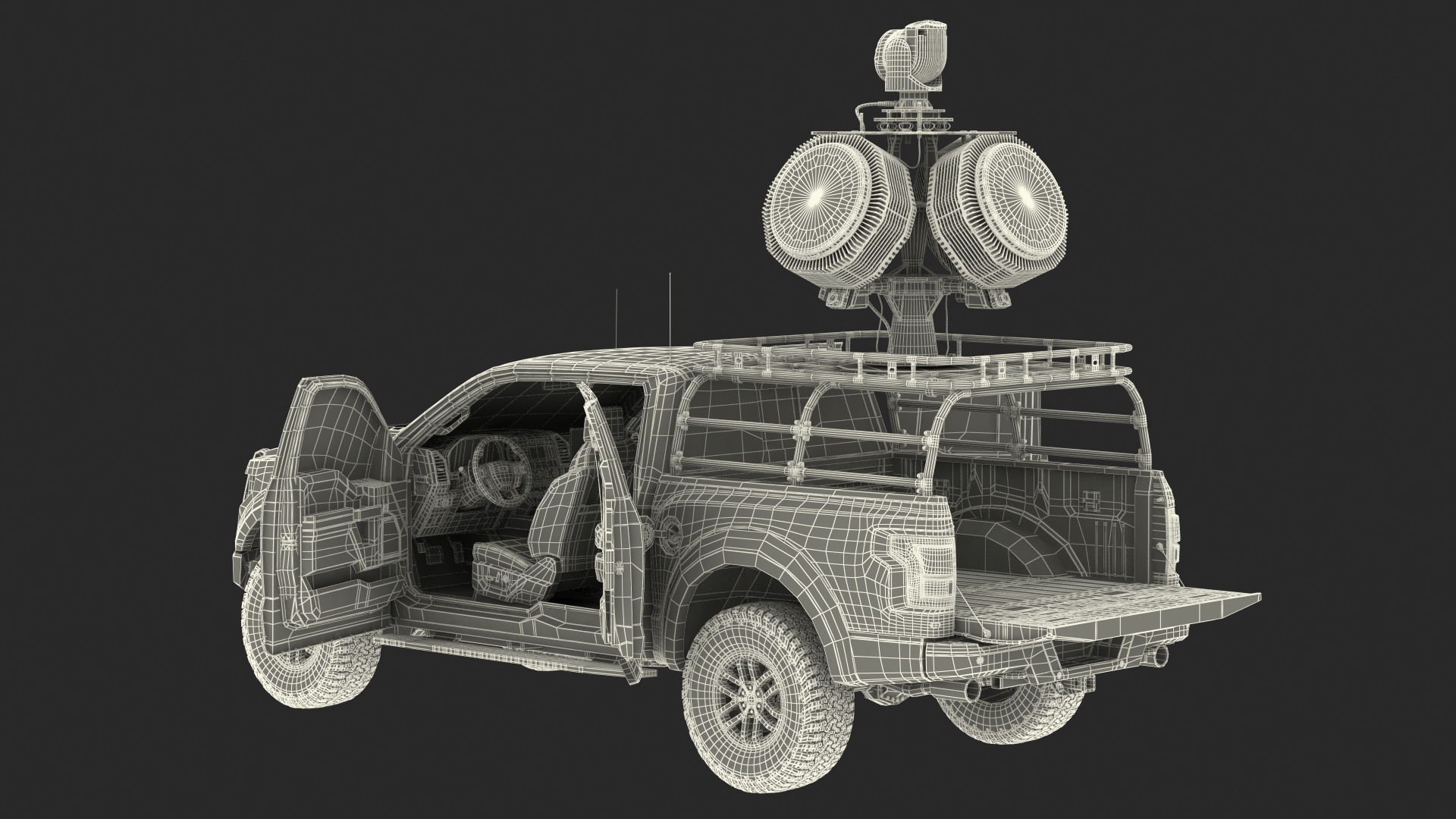 Ford F150 Raptor with X-MADIS Anti Drone System Rigged 3D model