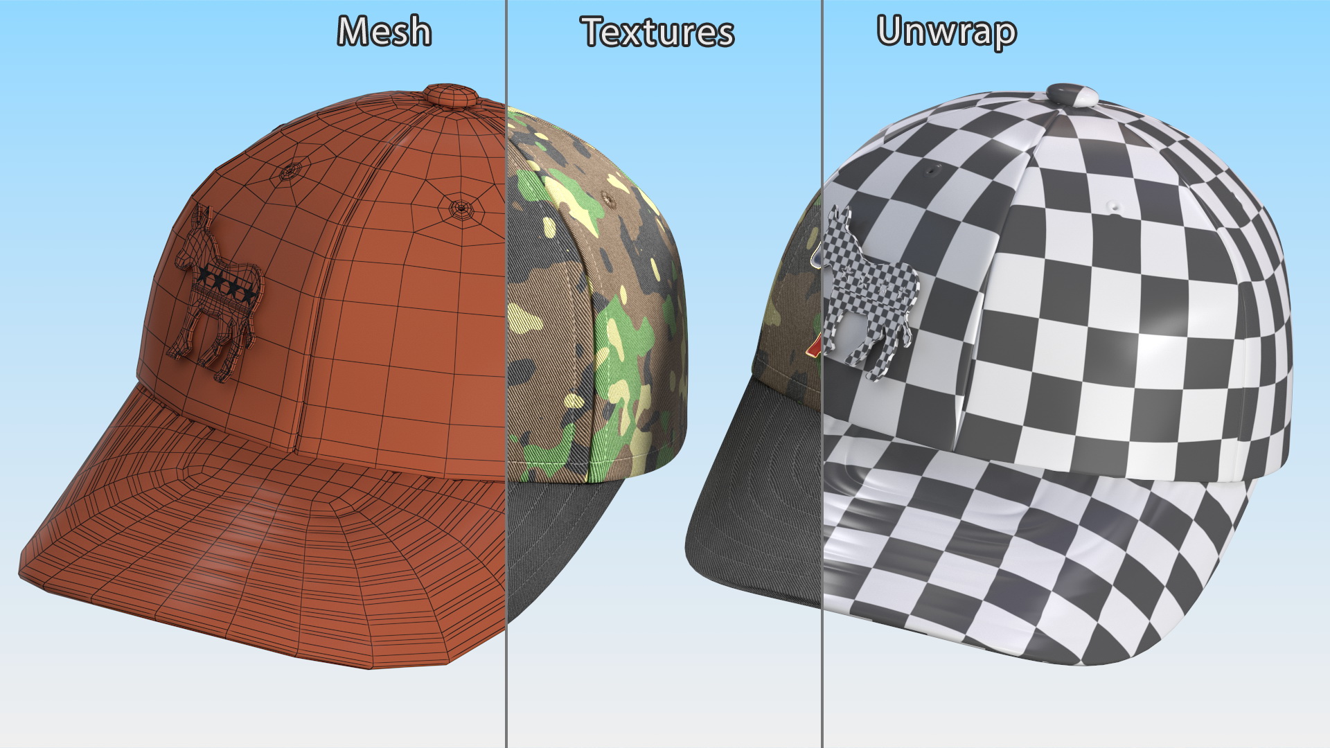 Camouflage Baseball Cap with Democratic Icon 3D model