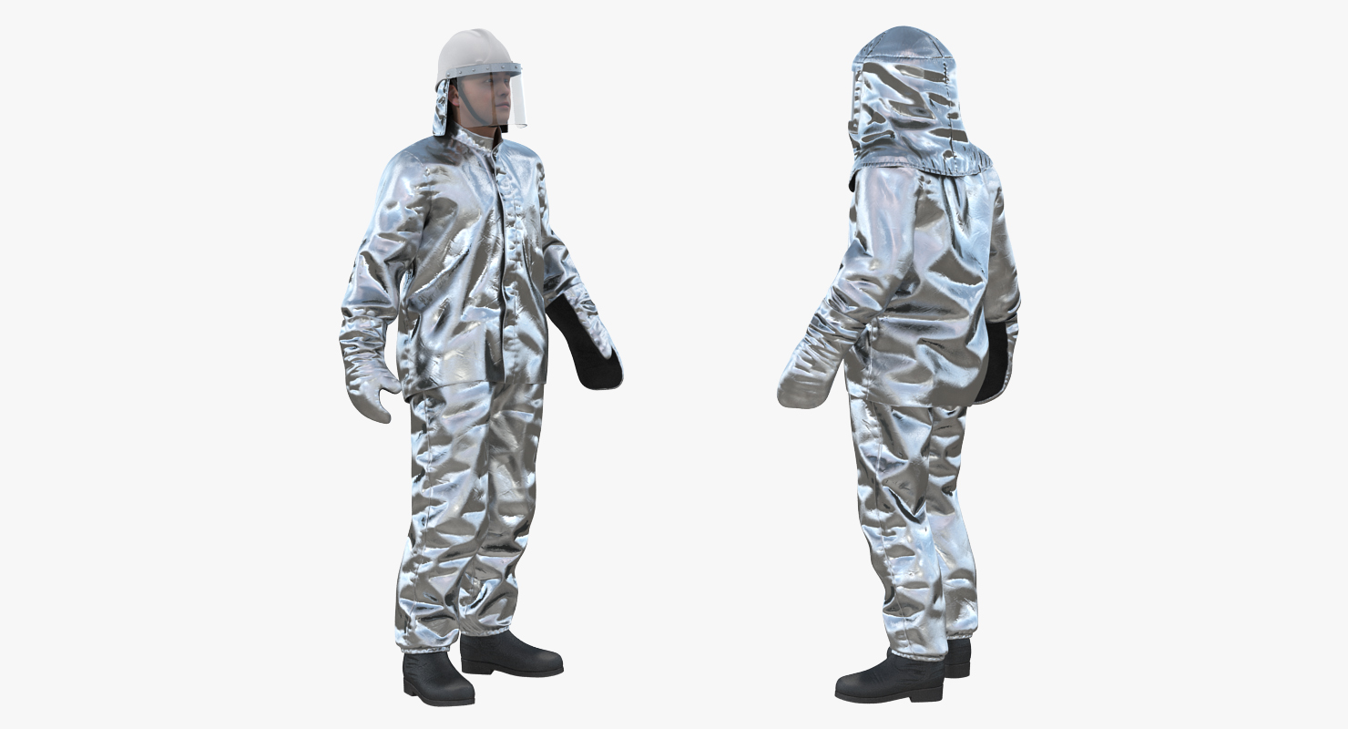 3D Firefighter Wearing Aluminium Fire Suit Standing Pose model