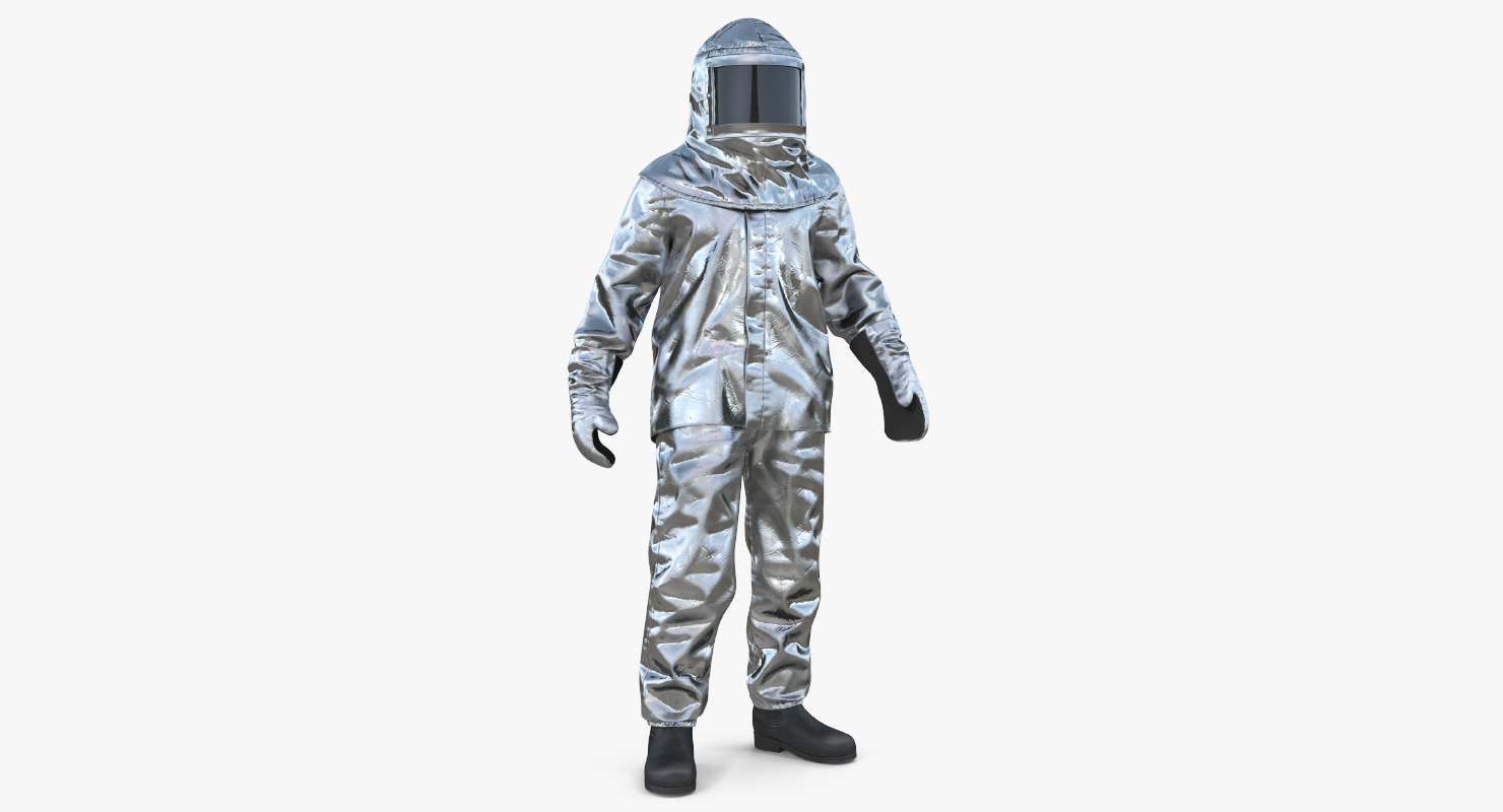3D Firefighter Wearing Aluminium Fire Suit Standing Pose model