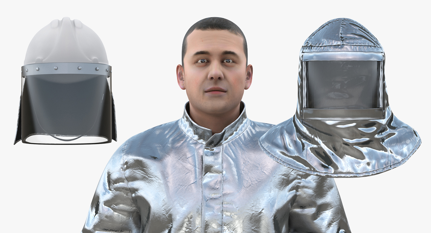 3D Firefighter Wearing Aluminium Fire Suit Standing Pose model