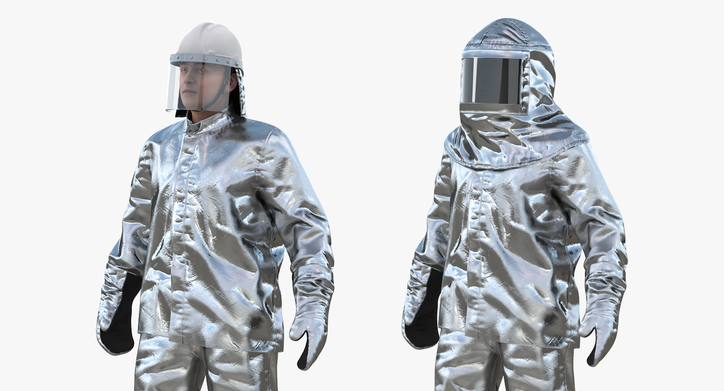 3D Firefighter Wearing Aluminium Fire Suit Standing Pose model