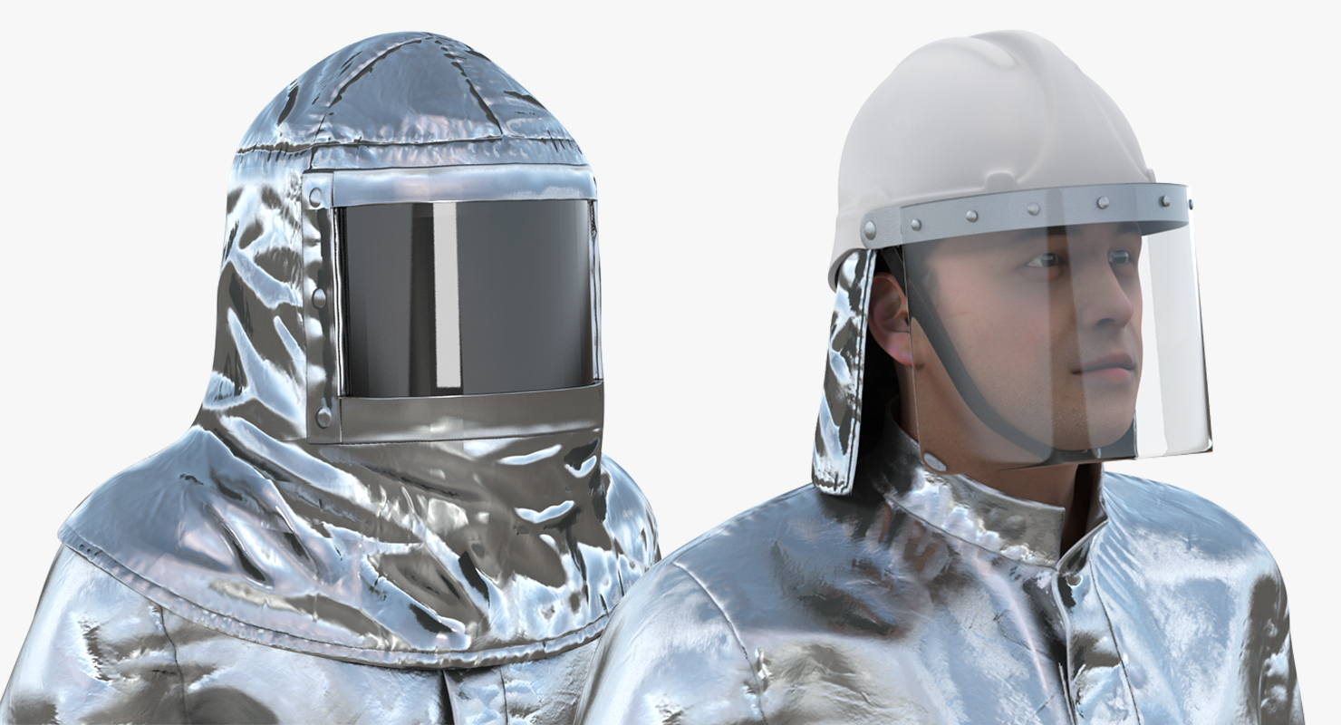 3D Firefighter Wearing Aluminium Fire Suit Standing Pose model