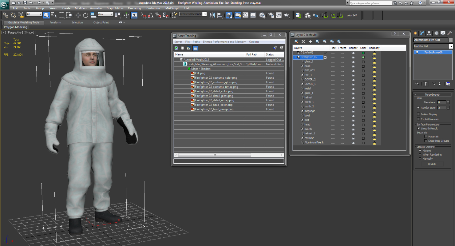 3D Firefighter Wearing Aluminium Fire Suit Standing Pose model
