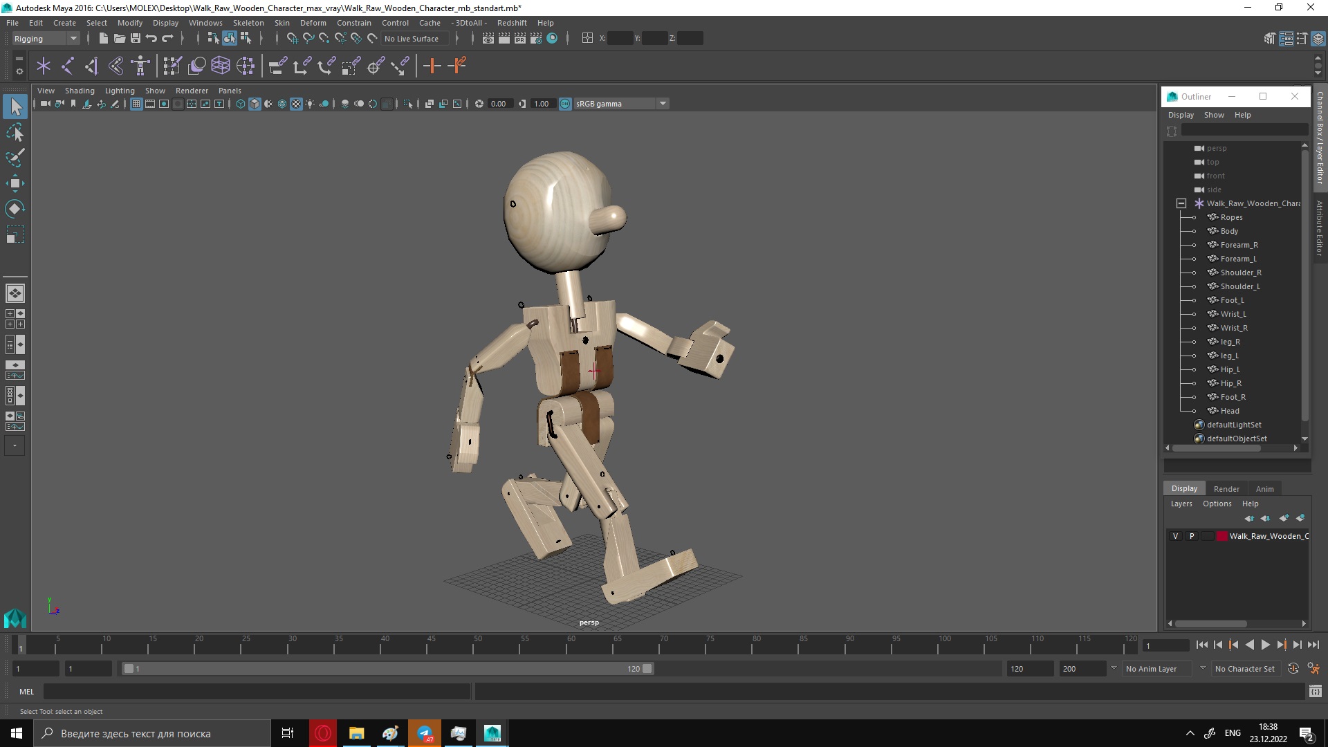 3D model Walk Raw Wooden Character