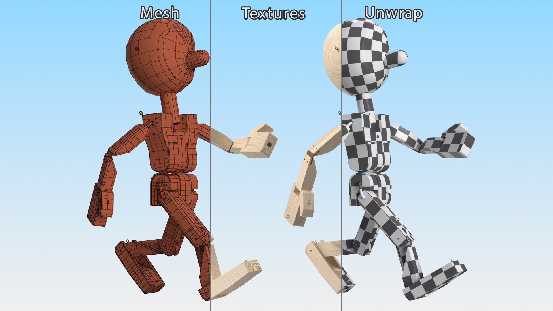 3D model Walk Raw Wooden Character