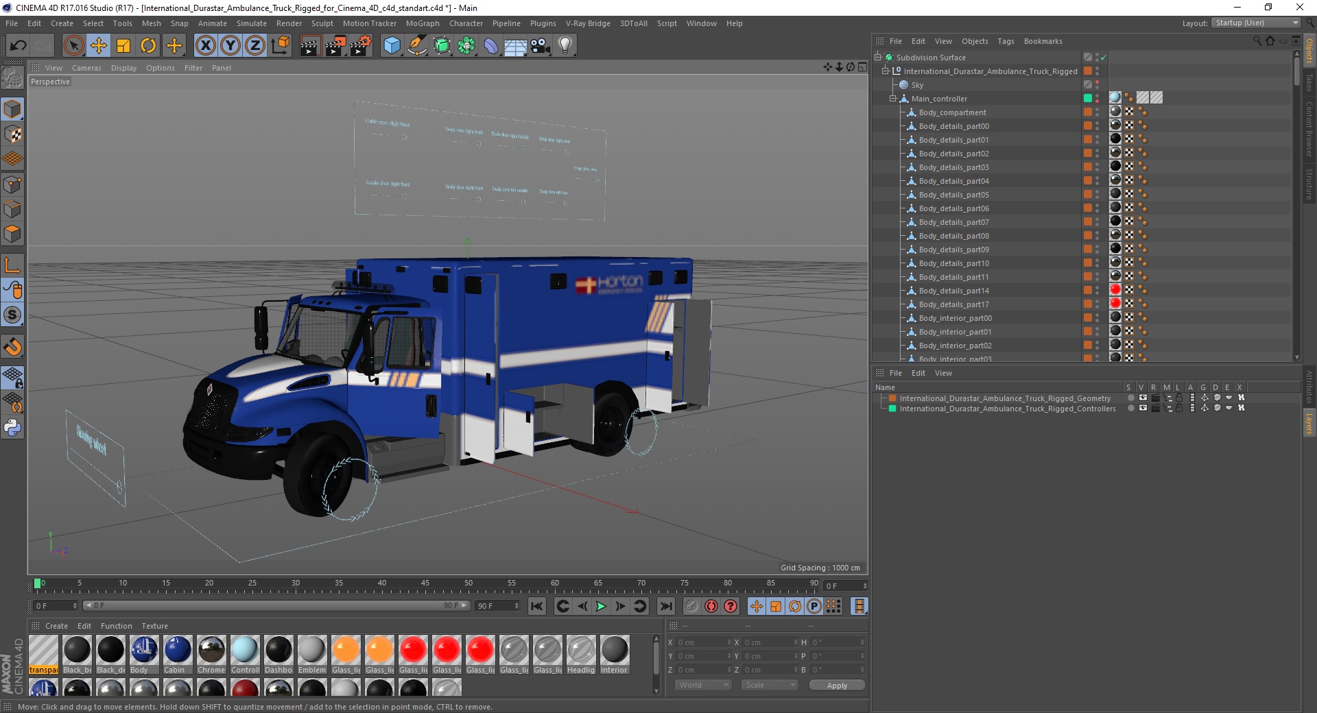 International Durastar Ambulance Truck Rigged for Cinema 4D 3D model
