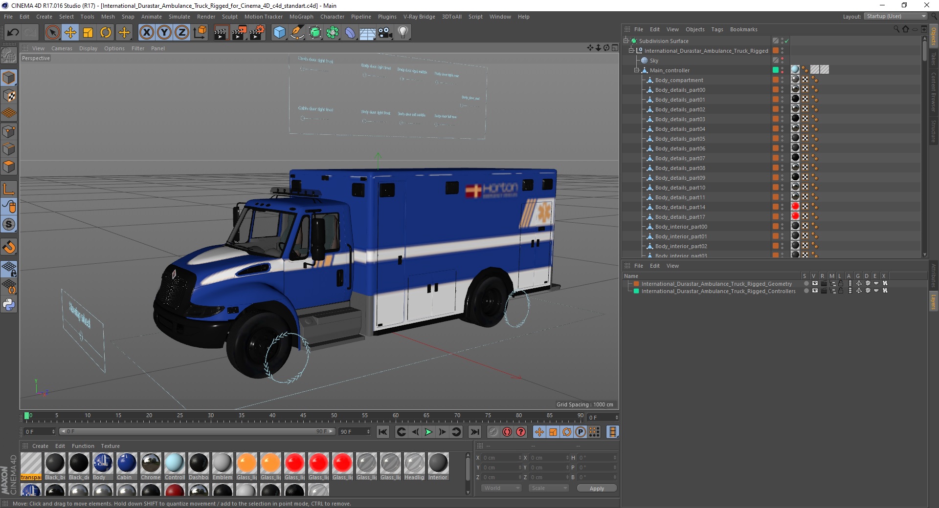 International Durastar Ambulance Truck Rigged for Cinema 4D 3D model