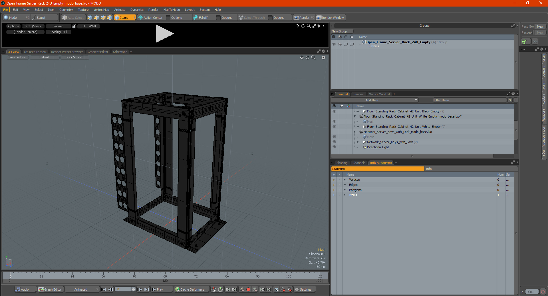 Open Frame Server Rack 24U Empty 3D