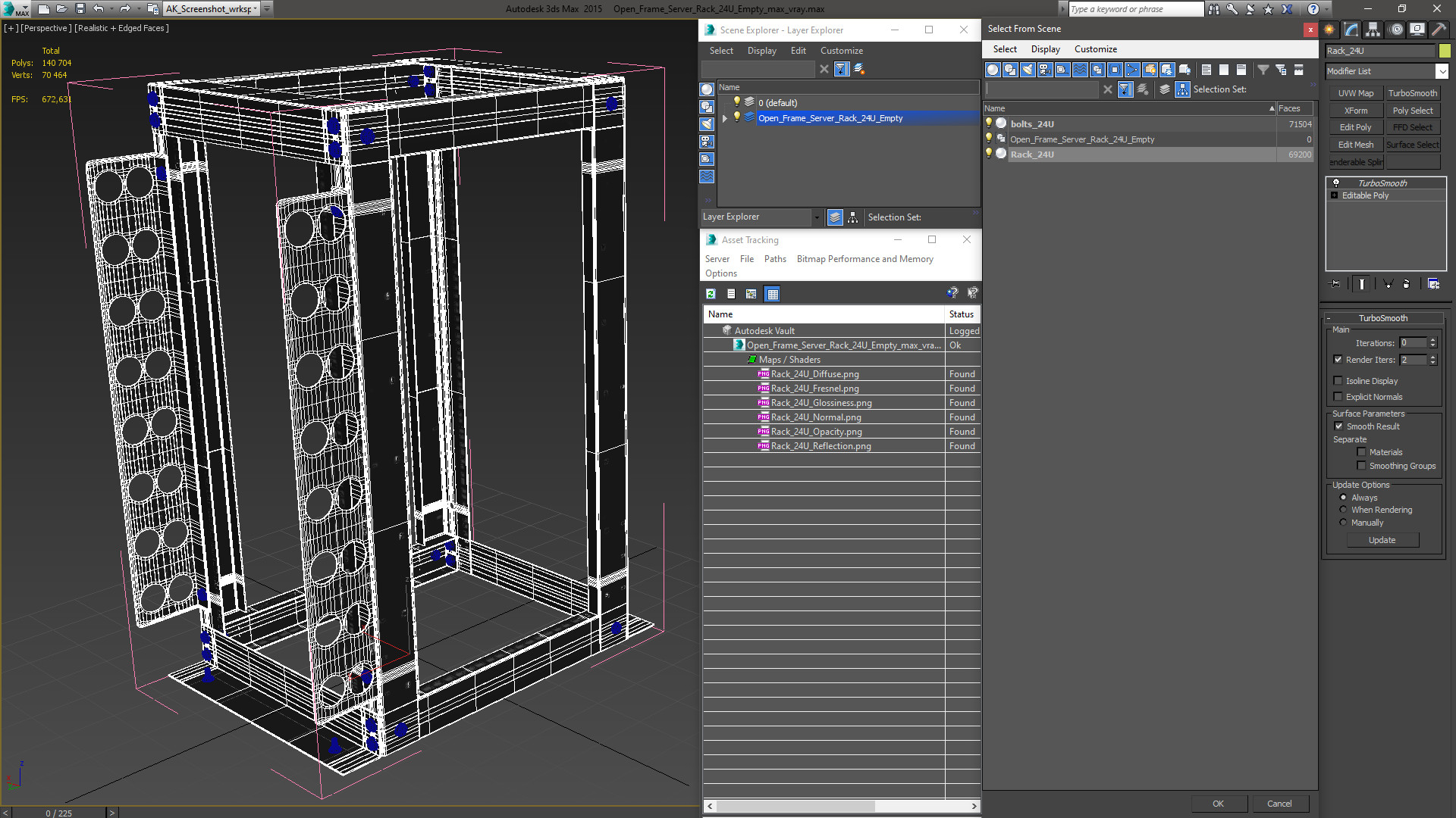 Open Frame Server Rack 24U Empty 3D
