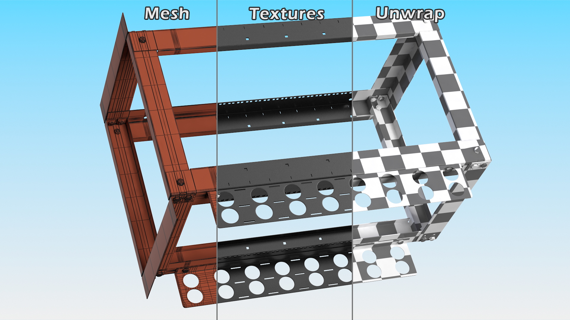 Open Frame Server Rack 24U Empty 3D