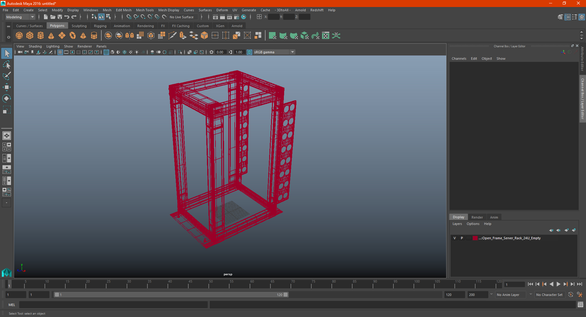 Open Frame Server Rack 24U Empty 3D