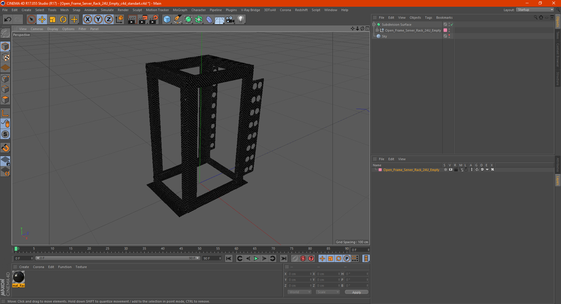 Open Frame Server Rack 24U Empty 3D