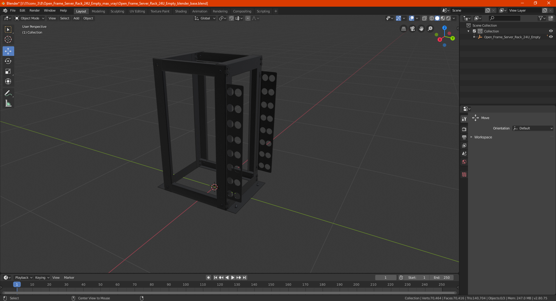 Open Frame Server Rack 24U Empty 3D