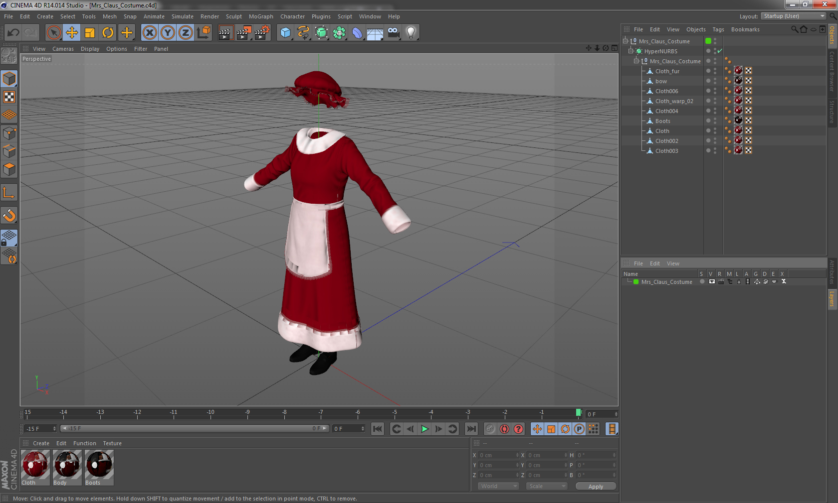 Mrs Claus Costume 3D