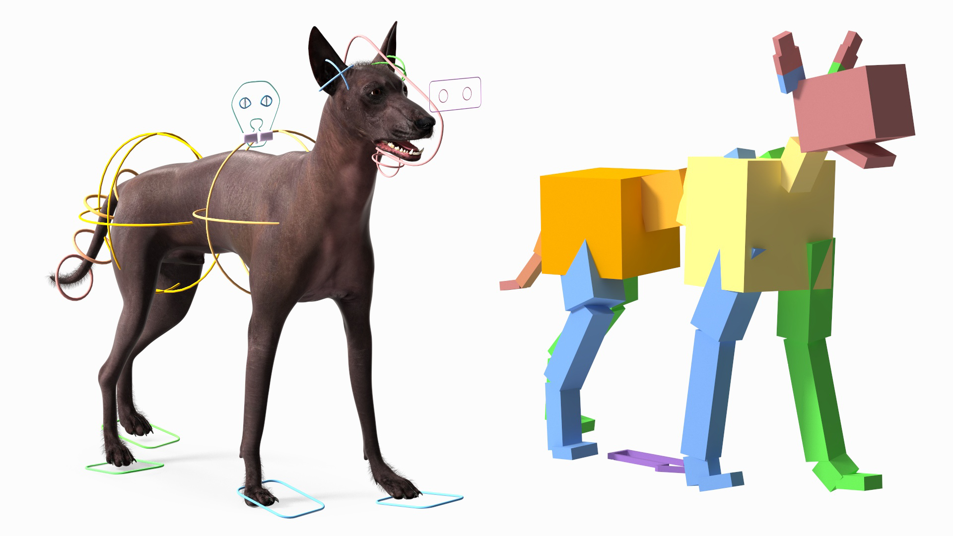 Xoloitzquintle Hairless Dog Black Fur Rigged 3D model
