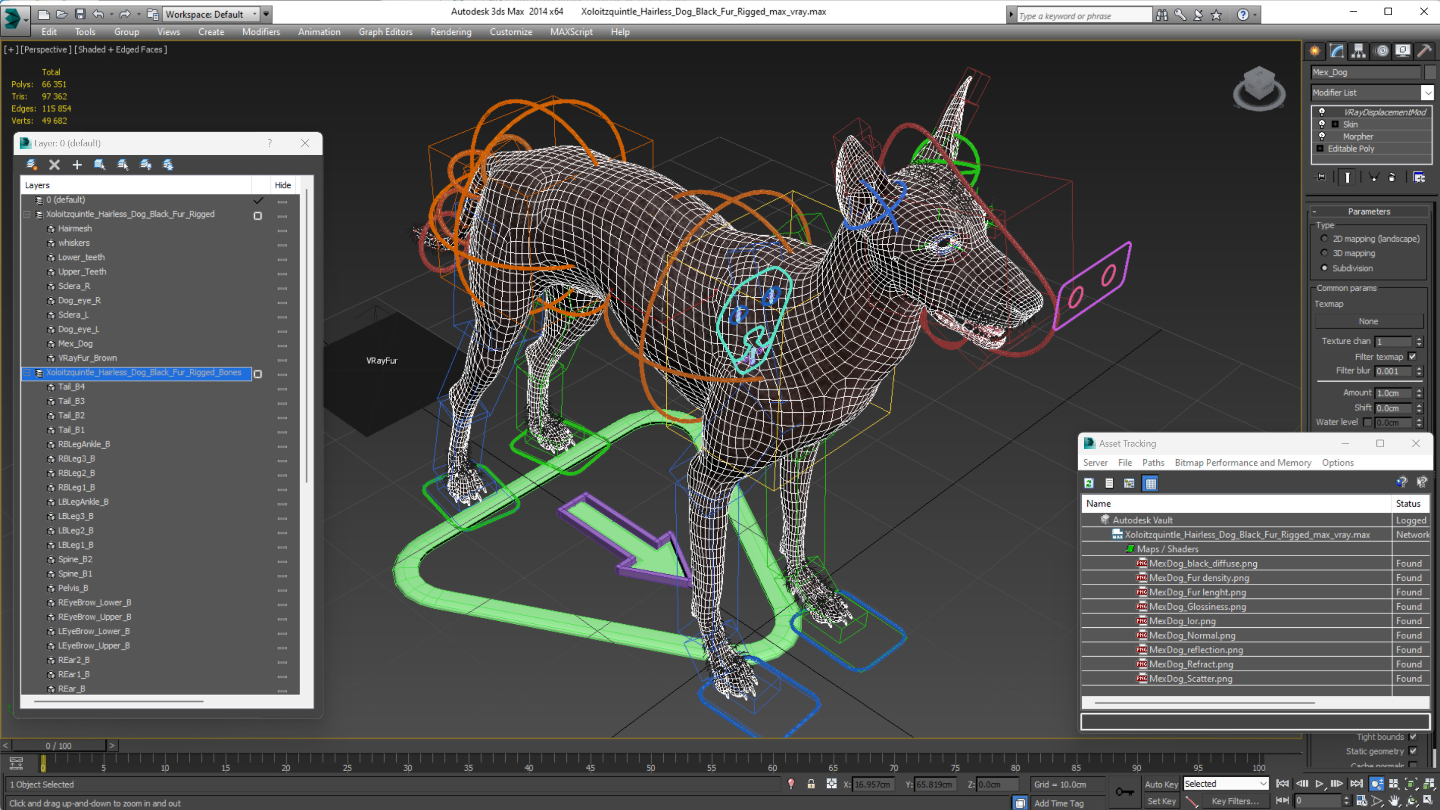 Xoloitzquintle Hairless Dog Black Fur Rigged 3D model