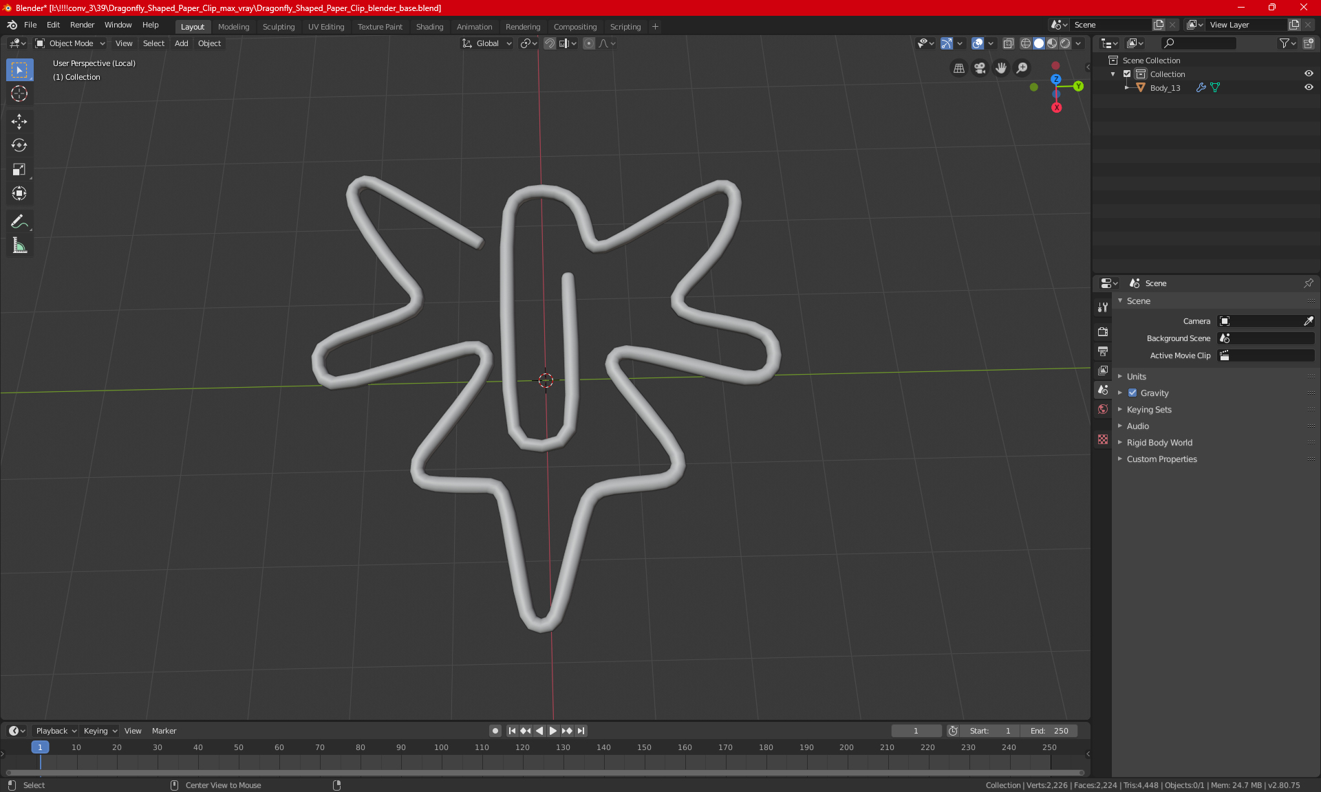 Dragonfly Shaped Paper Clip 3D
