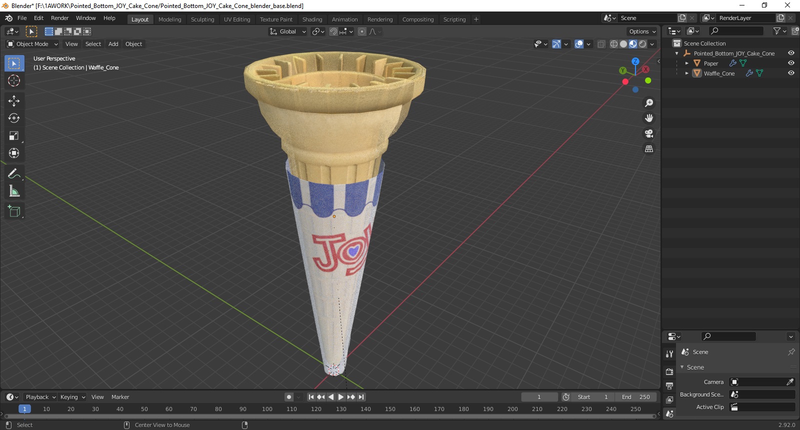 3D Pointed Bottom JOY Cake Cone model