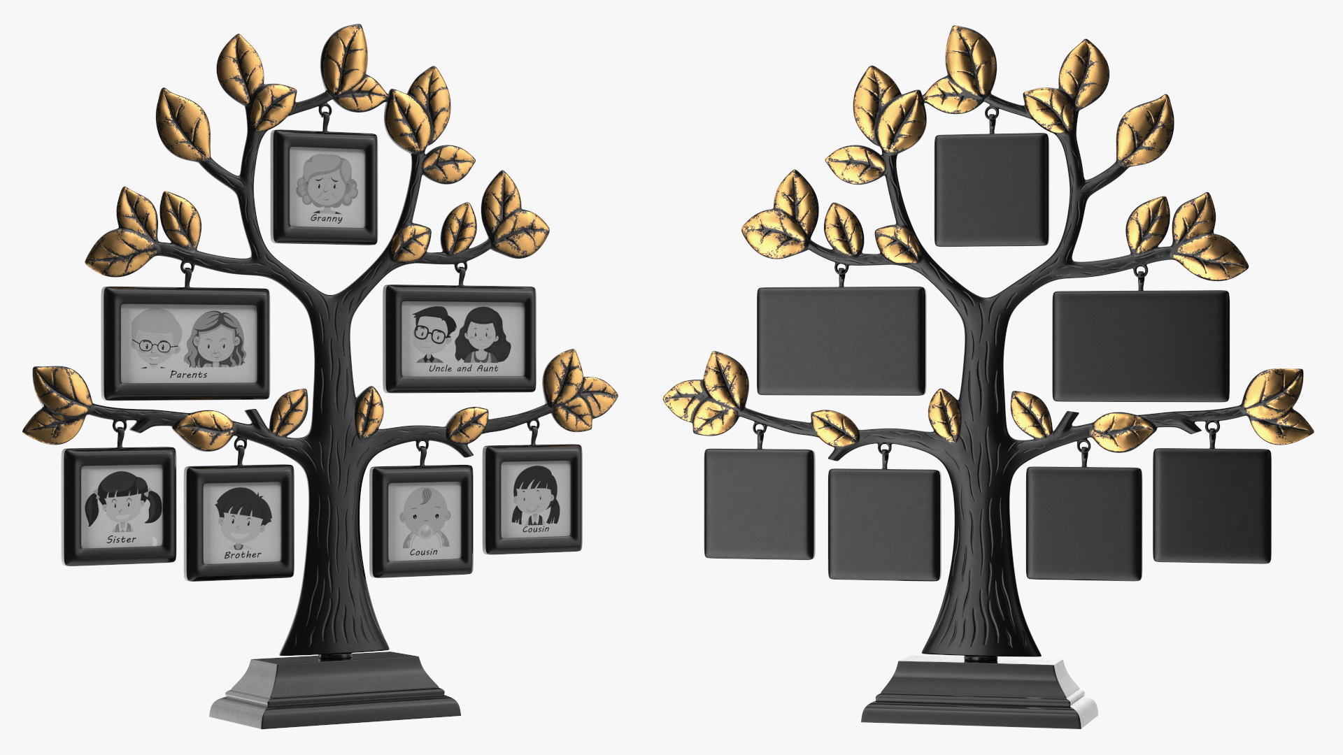 Gold Photo Frame with Black Family Tree 3D model