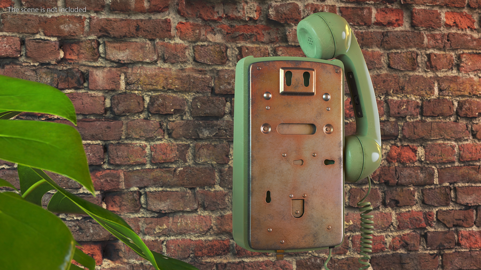 3D Vintage Corded Rotary Wall Phone Green model