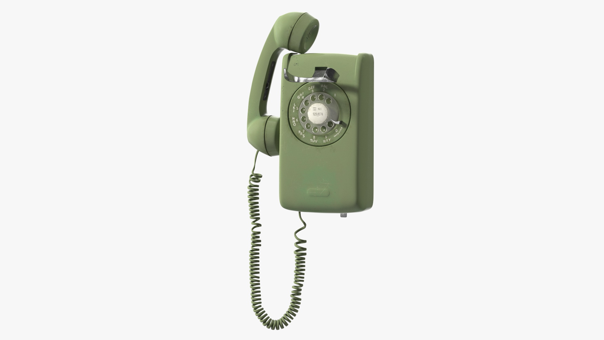 3D Vintage Corded Rotary Wall Phone Green model