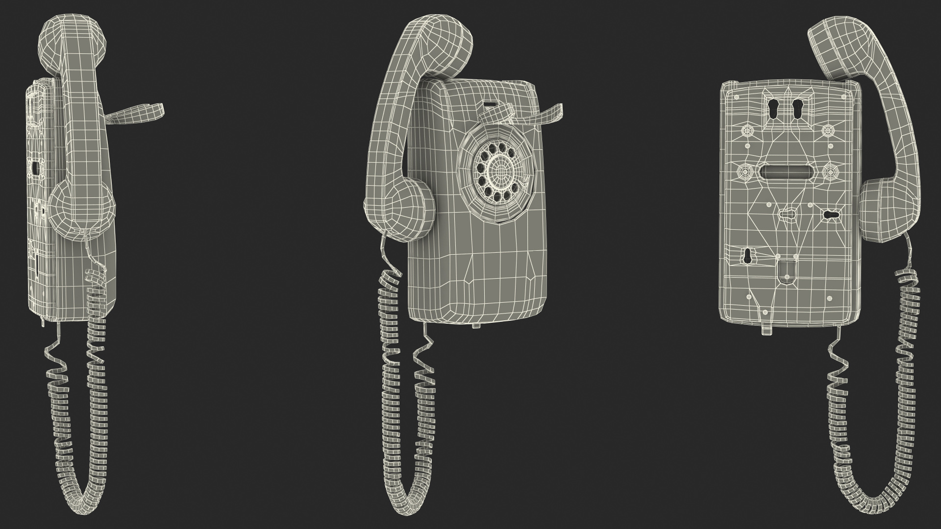 3D Vintage Corded Rotary Wall Phone Green model