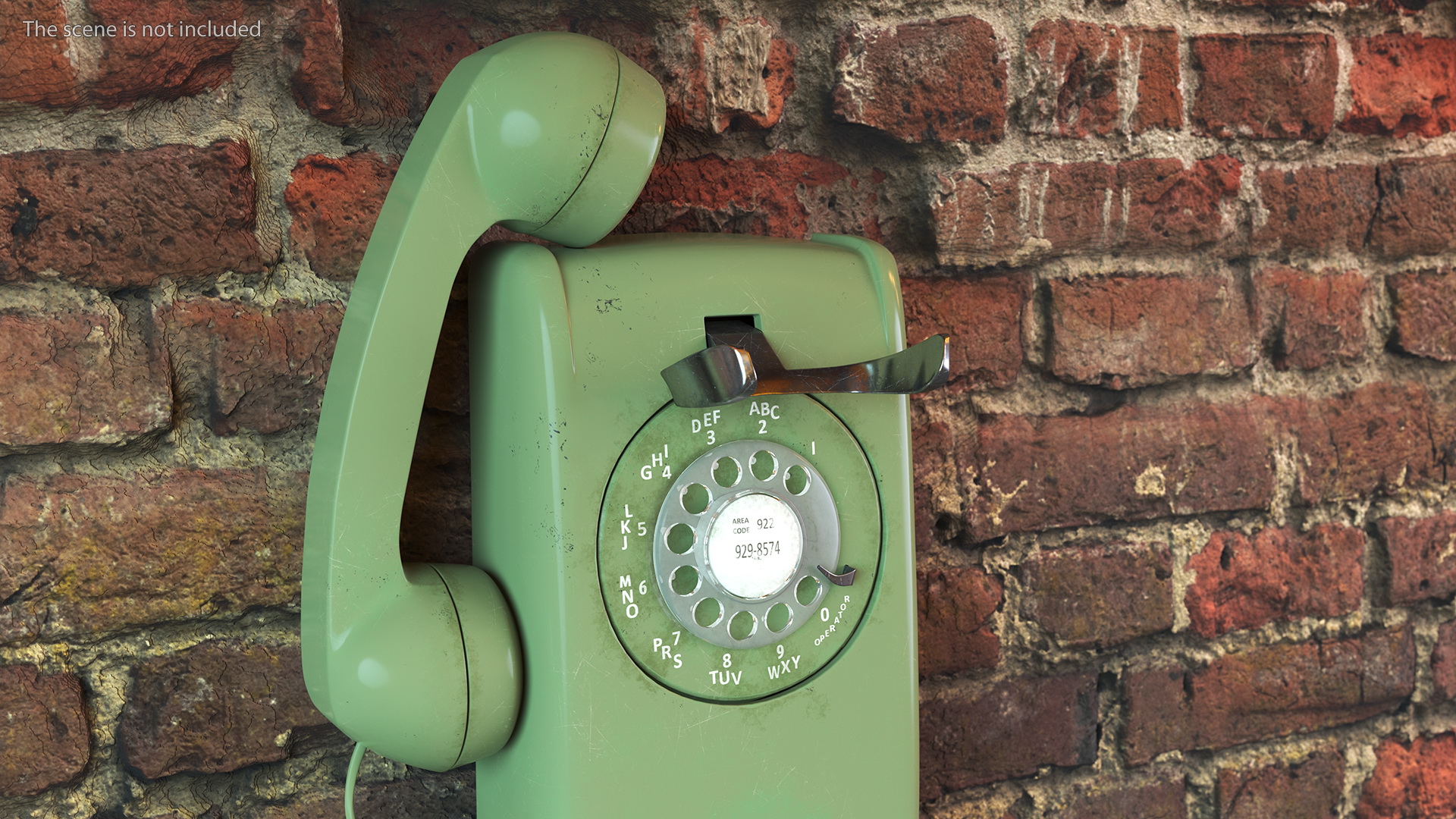 3D Vintage Corded Rotary Wall Phone Green model