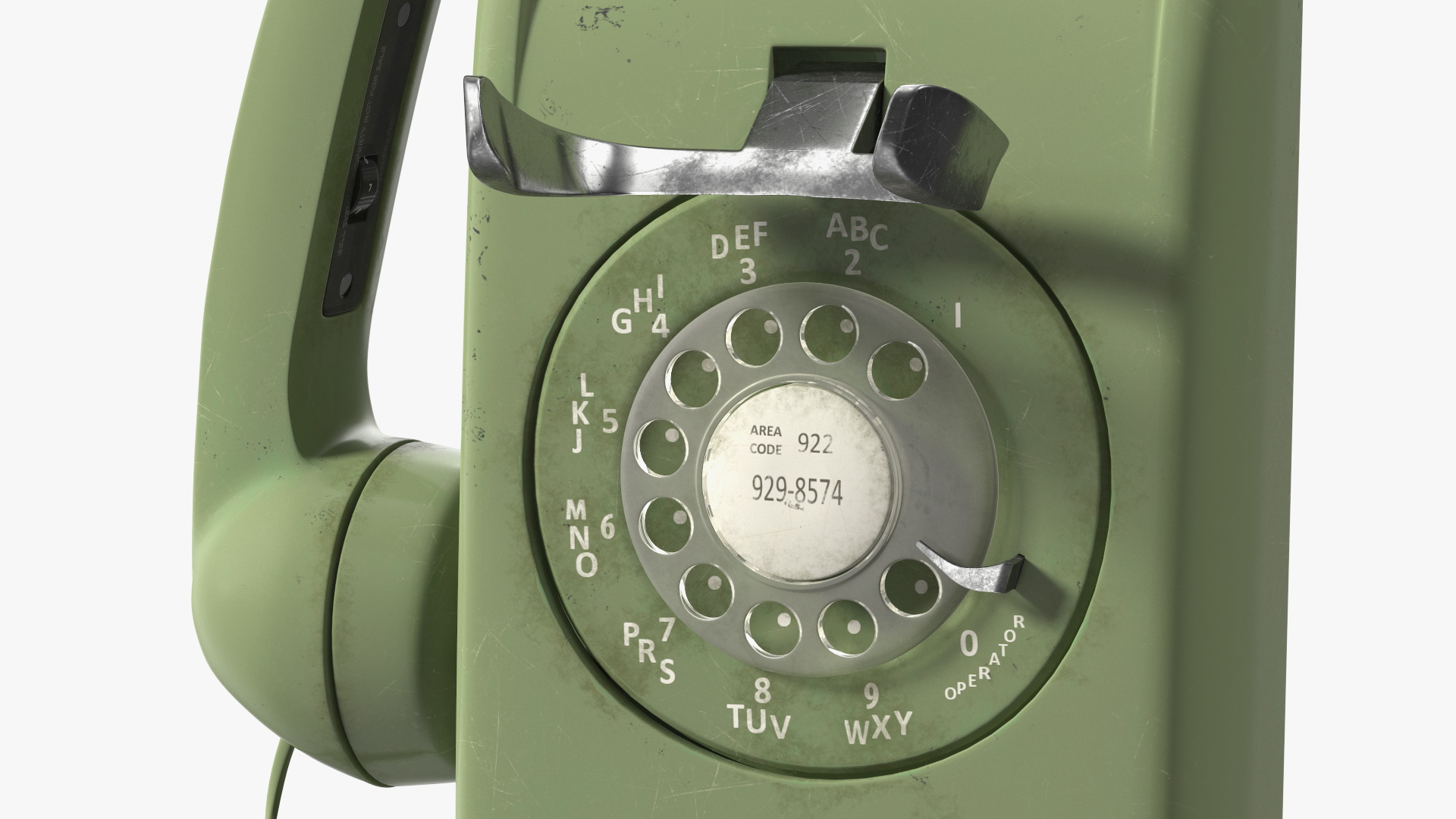3D Vintage Corded Rotary Wall Phone Green model