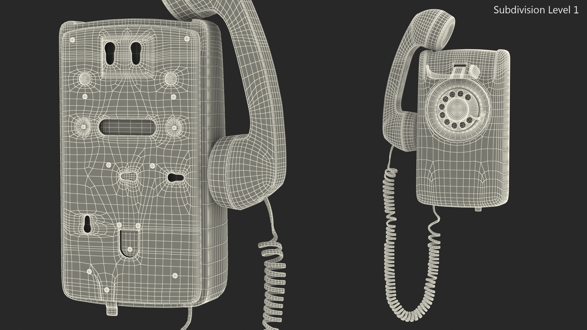 3D Vintage Corded Rotary Wall Phone Green model