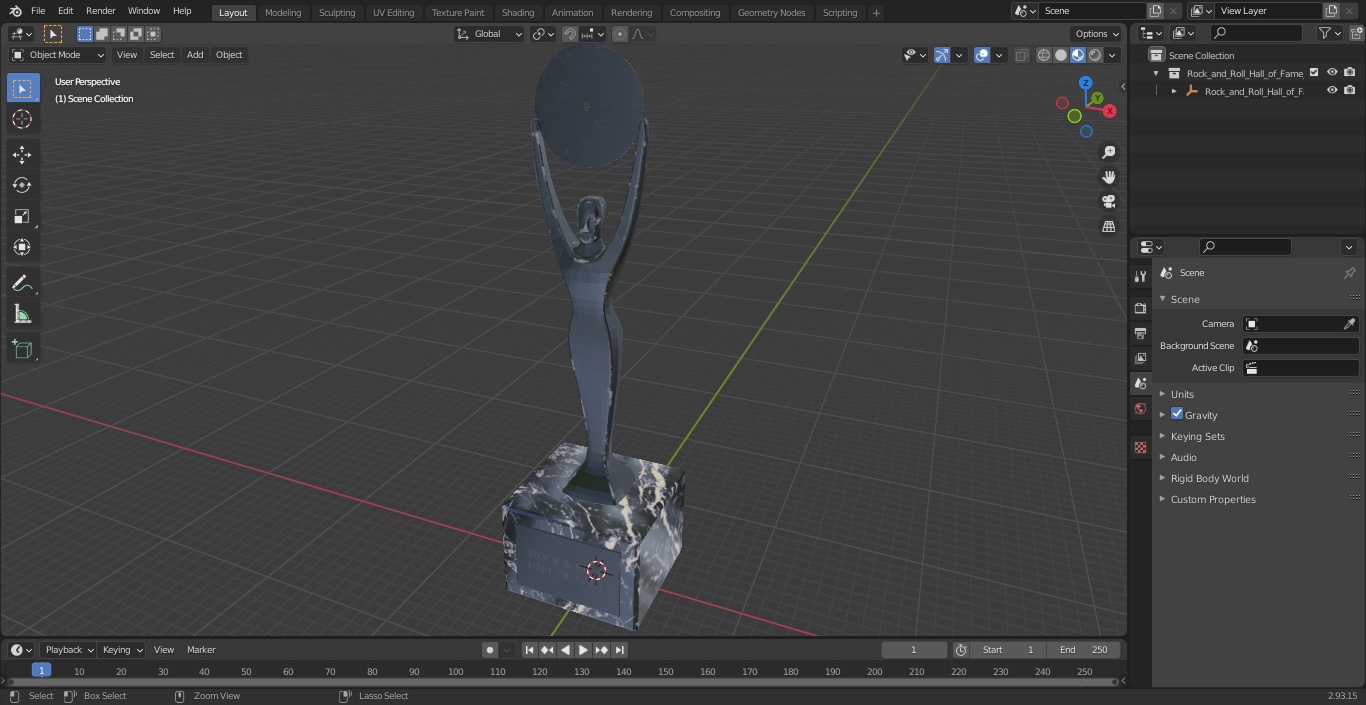 3D Rock and Roll Hall of Fame Trophy Crushed