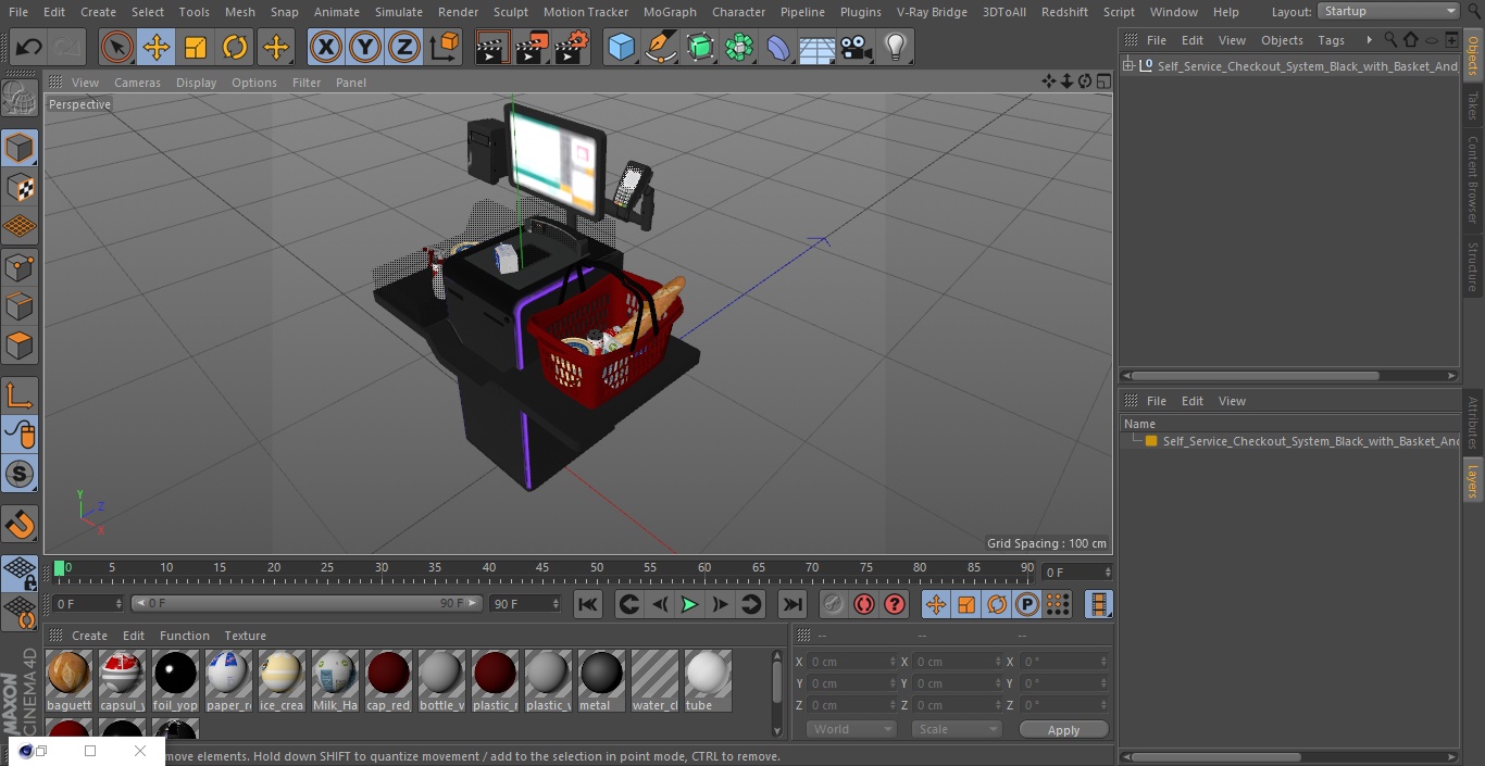 3D Self Service Checkout System Black with Basket And Goods