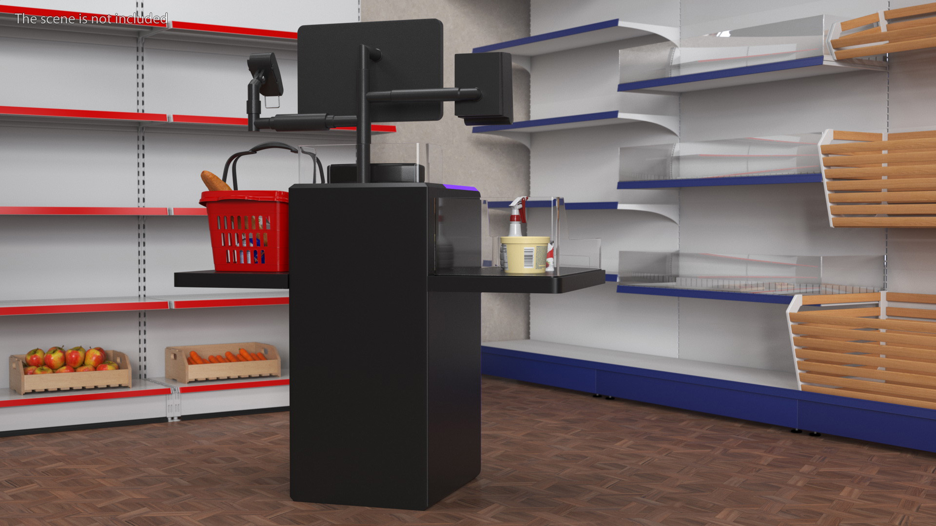 3D Self Service Checkout System Black with Basket And Goods