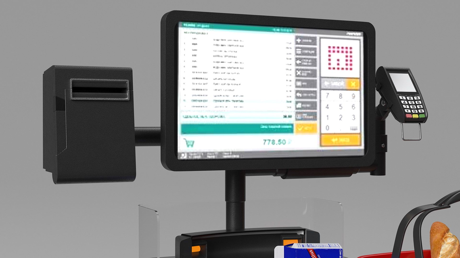 3D Self Service Checkout System Black with Basket And Goods