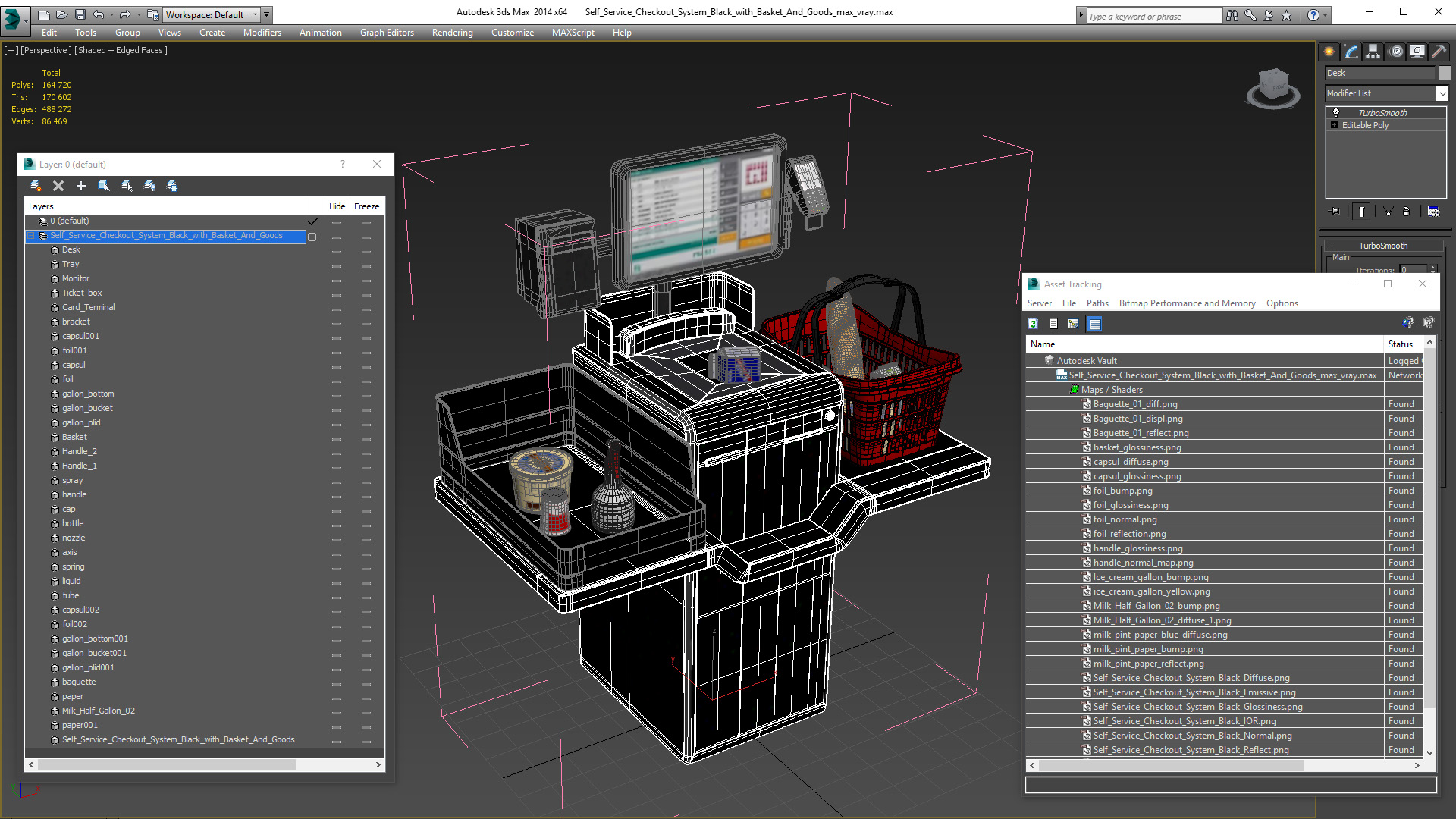 3D Self Service Checkout System Black with Basket And Goods