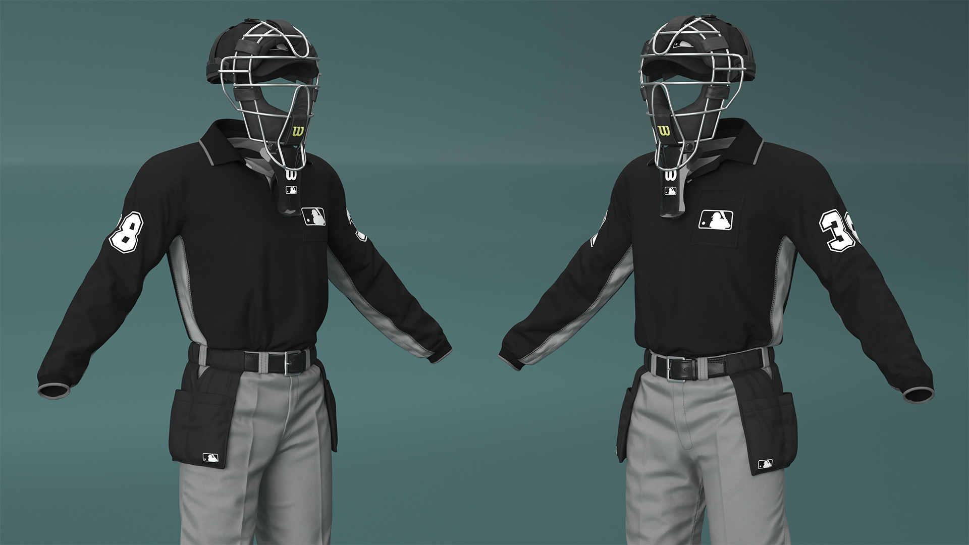 Uniform for Baseball Umpire with Mask 3D