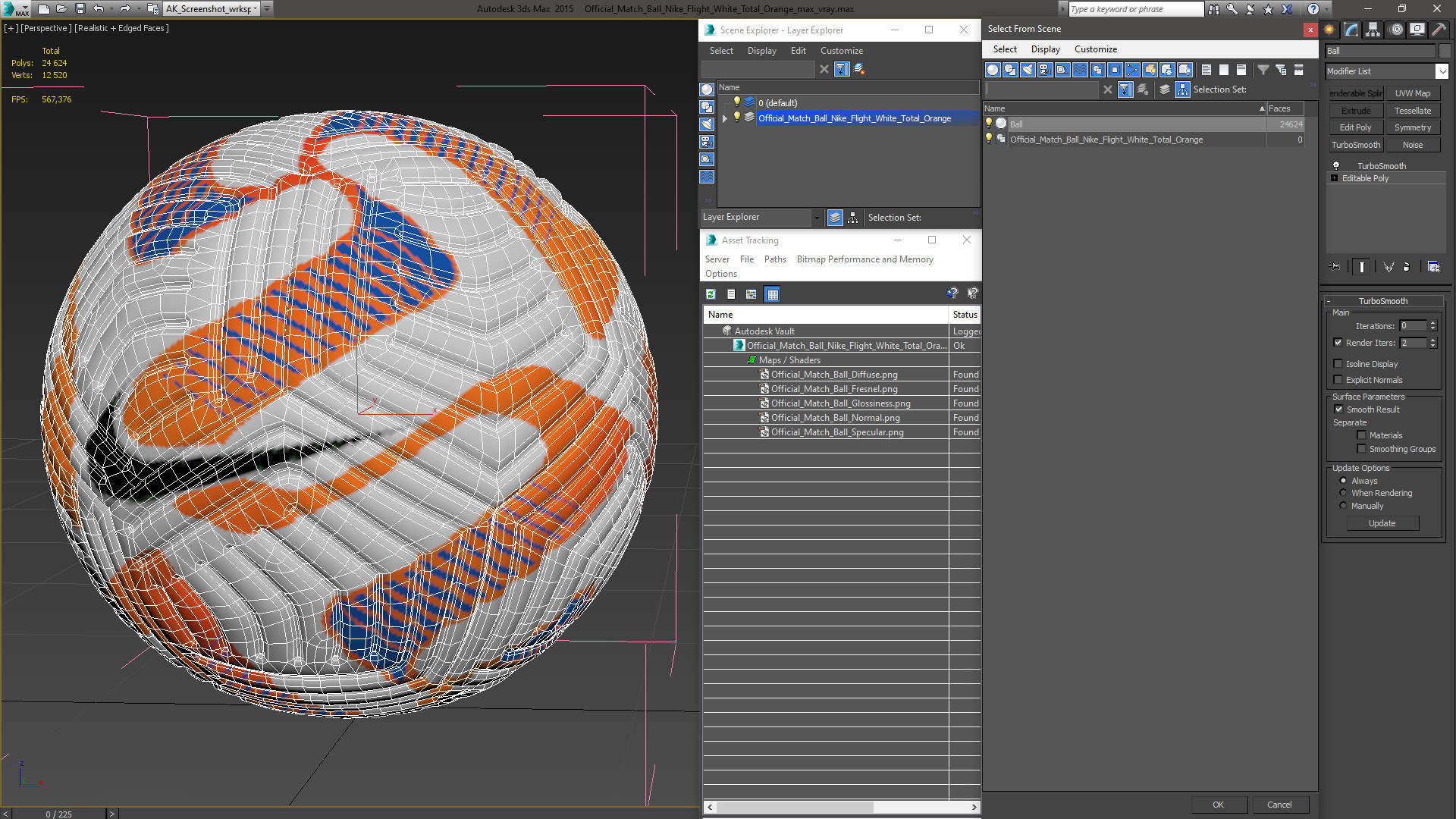3D model Official Match Ball Nike Flight White Total Orange