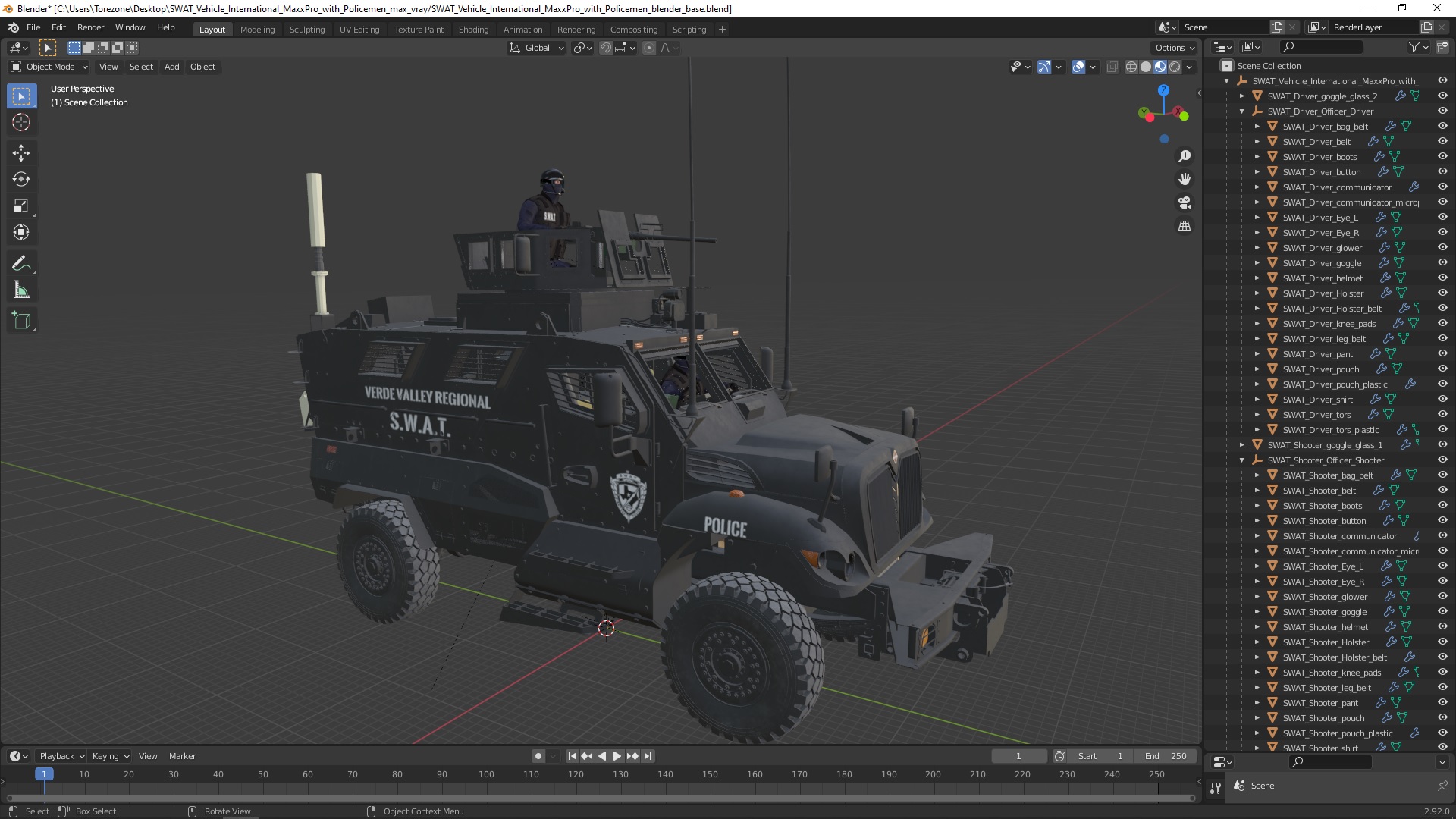 SWAT Vehicle International MaxxPro with Policemen 3D model