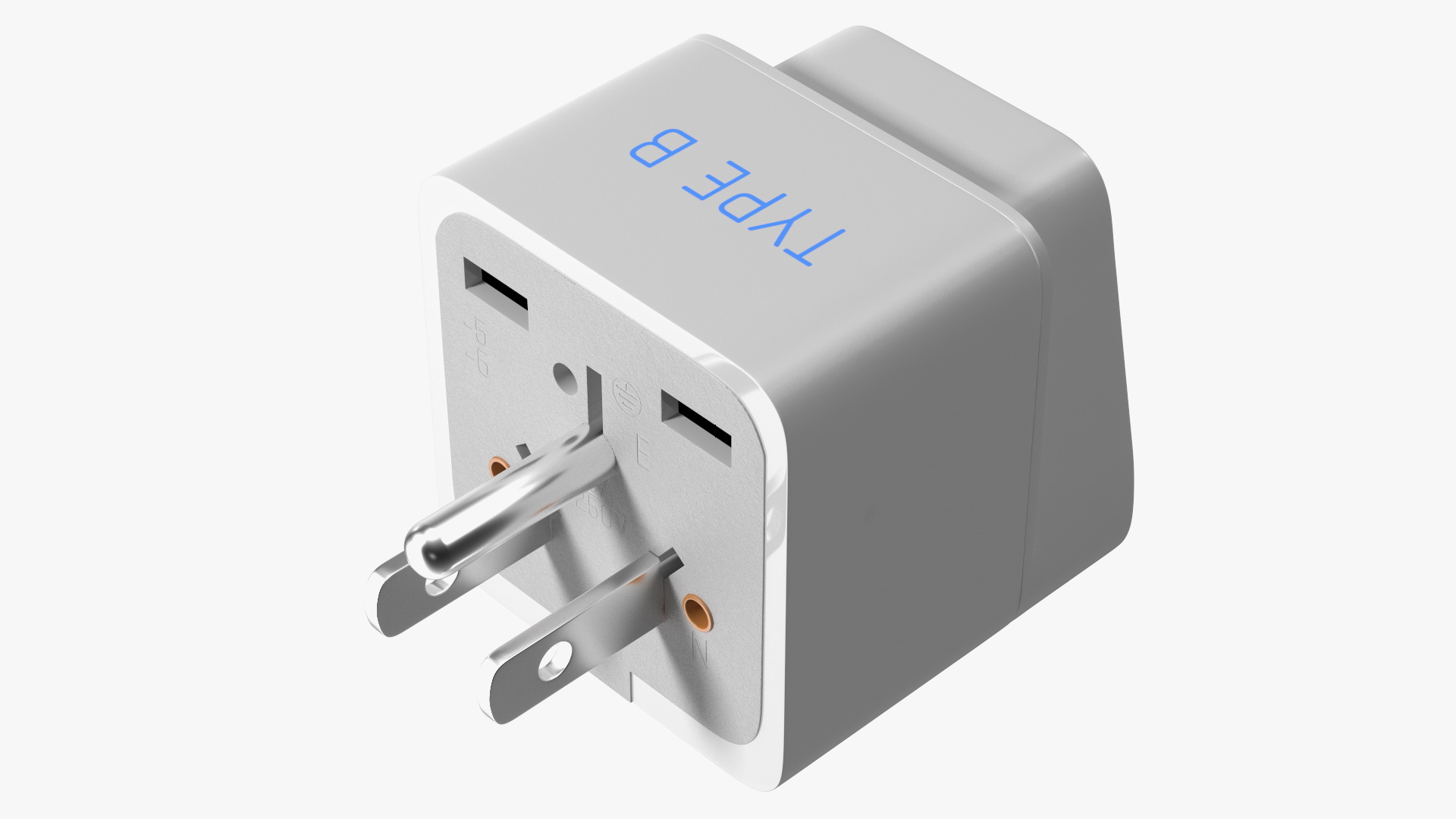 Type B Travel Plug Adapter White 3D