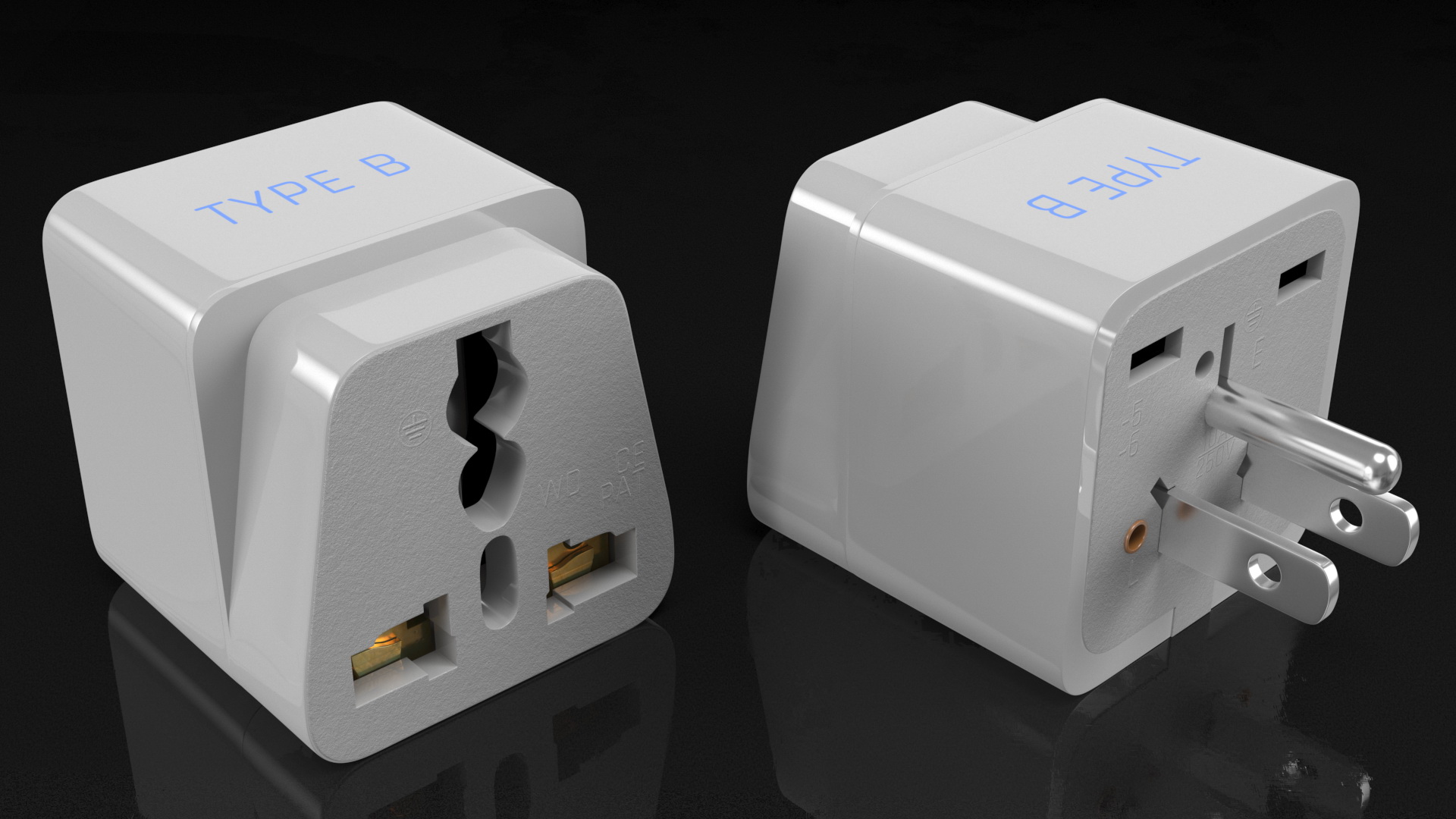 Type B Travel Plug Adapter White 3D
