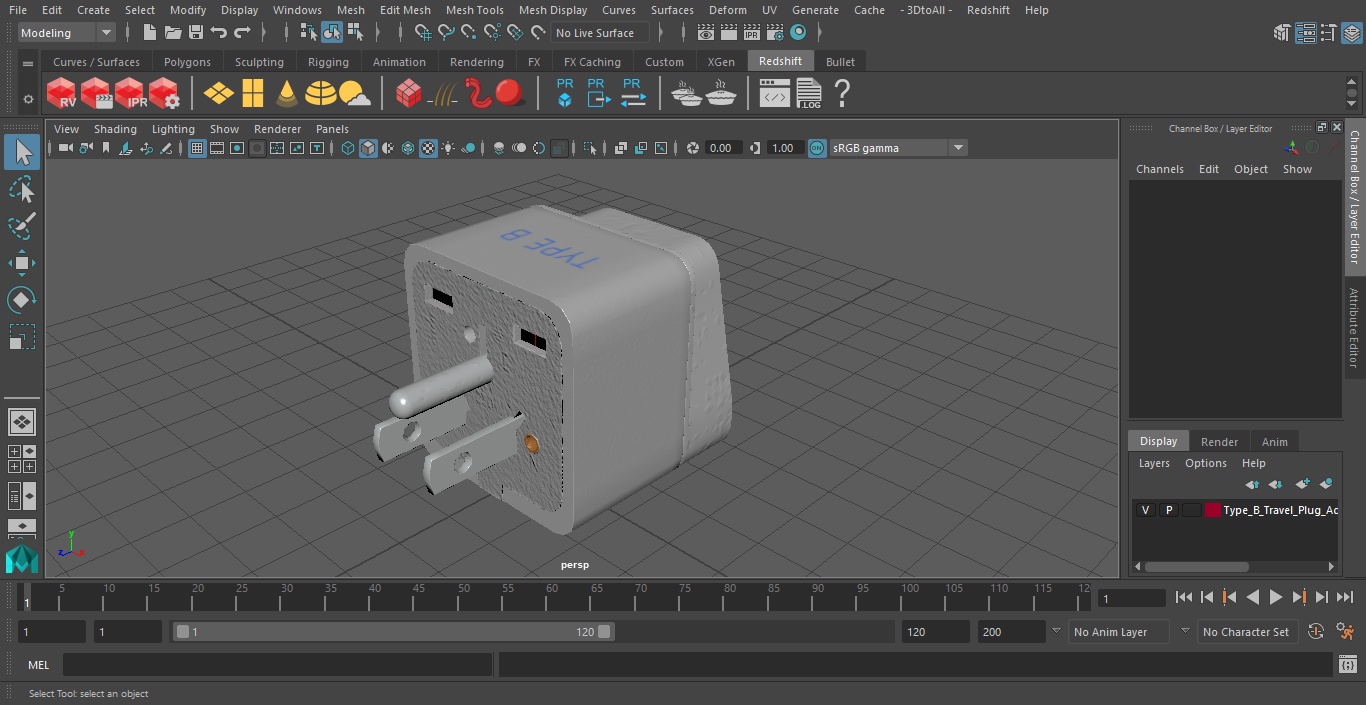 Type B Travel Plug Adapter White 3D