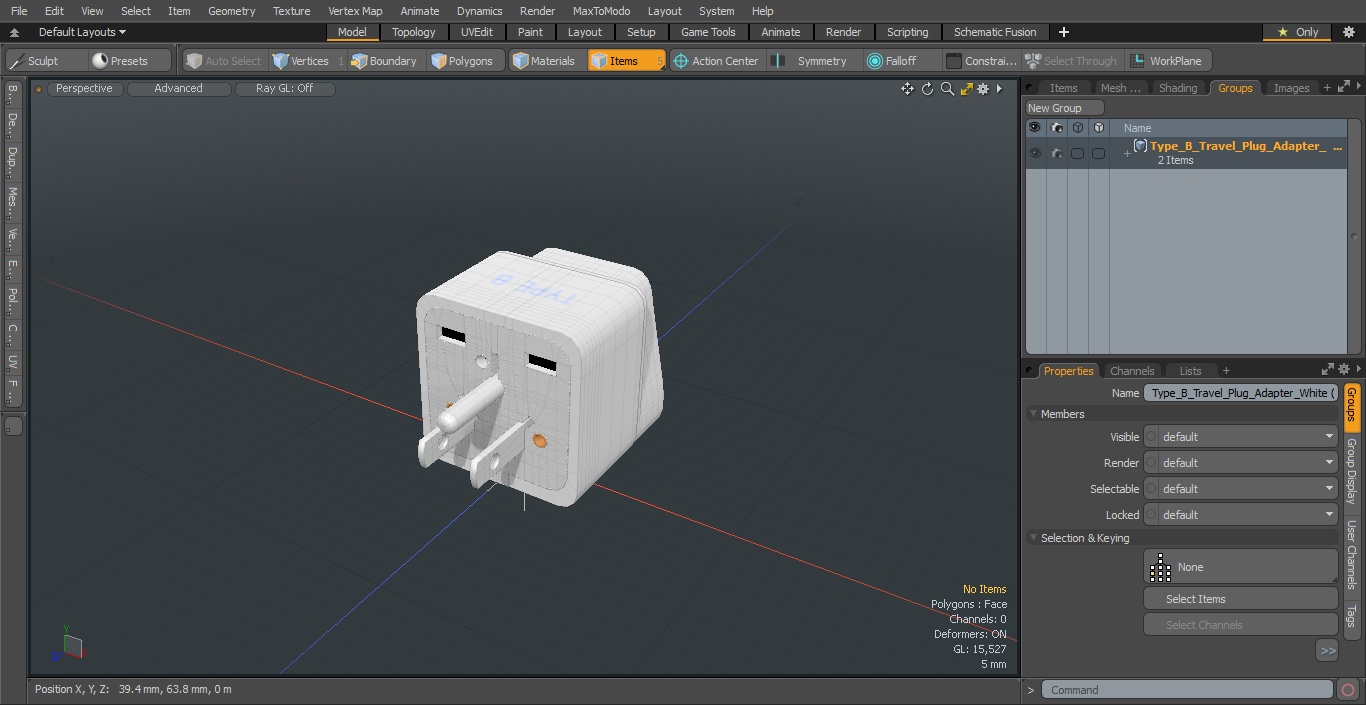 Type B Travel Plug Adapter White 3D