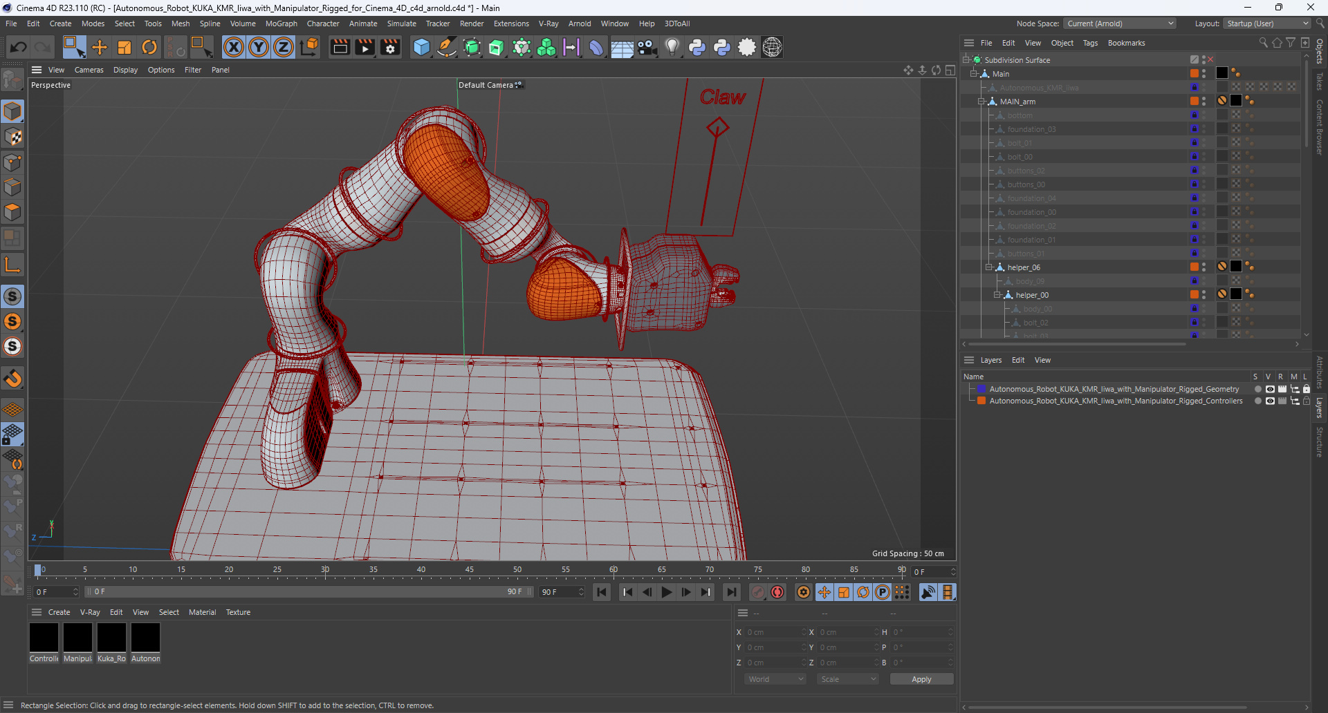 3D Autonomous Robot KUKA KMR Iiwa with Manipulator Rigged for Cinema 4D model