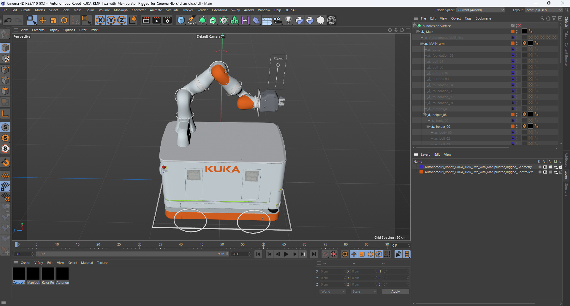 3D Autonomous Robot KUKA KMR Iiwa with Manipulator Rigged for Cinema 4D model